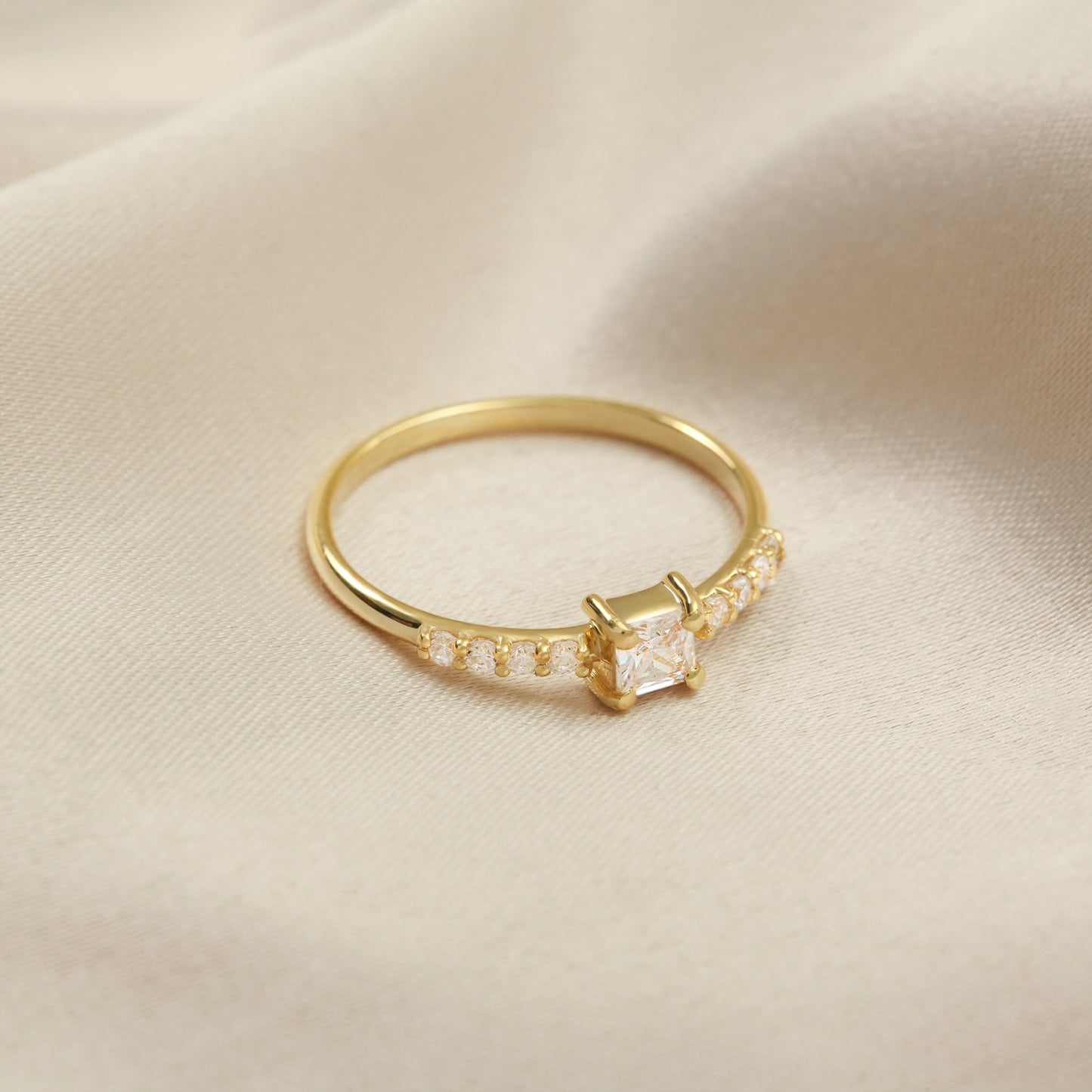 Princess-Cut Cubic Zirconia Engagement Ring in 14K Gold | Dainty 1.5 mm Band
