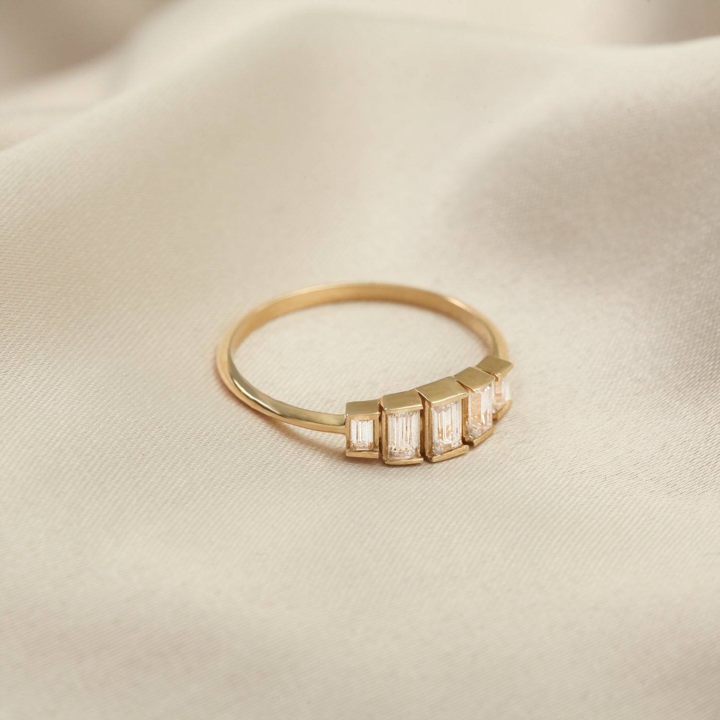14K Baguette Zircon Solid Gold Stacking Ring