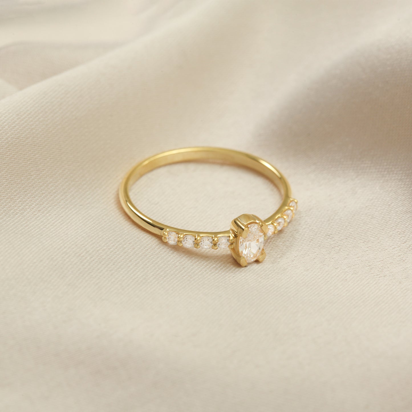 Oval CZ Engagement Ring 14K Gold | Slim 1.5 mm Band