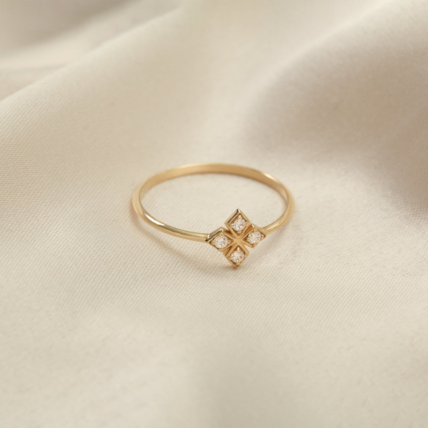 14K Geometric Zircon Solid Gold Ring