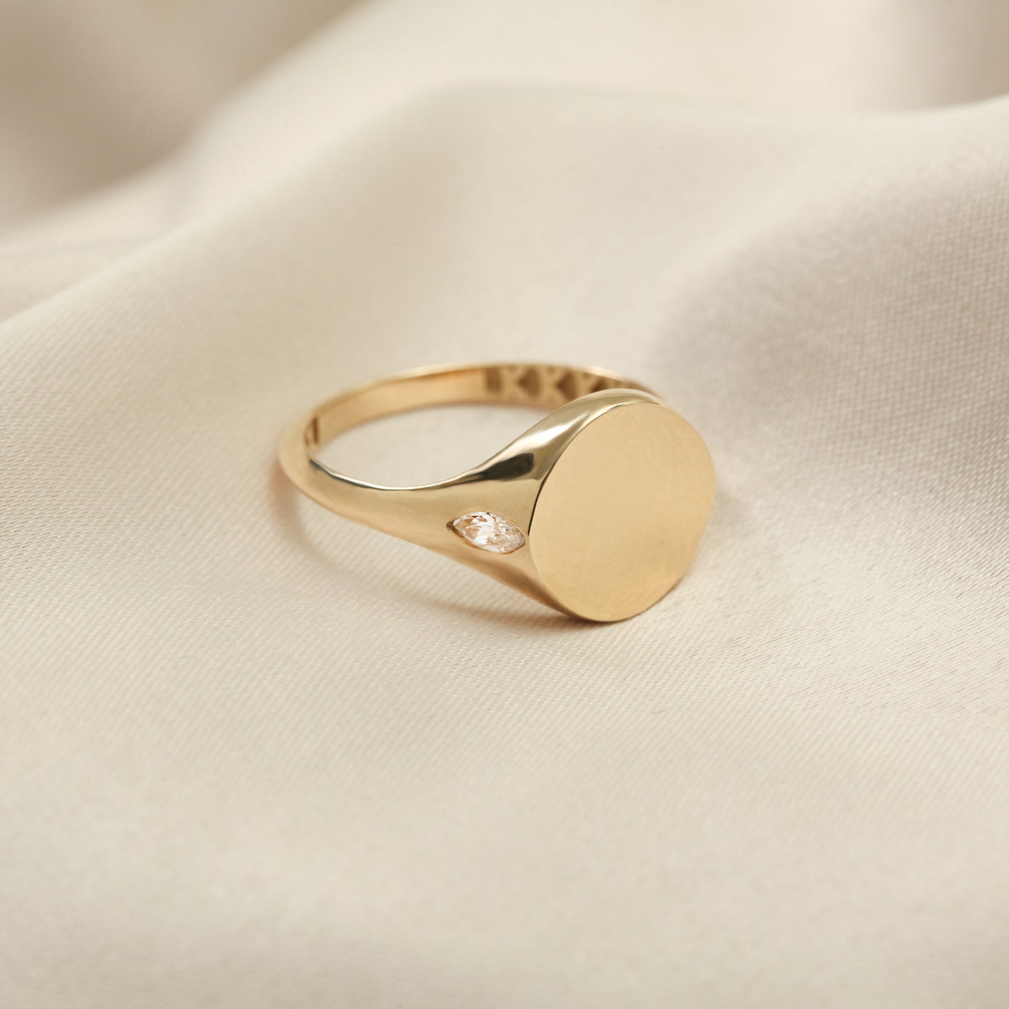 14K Gold Signet Ring with Marquise Zircon Stones