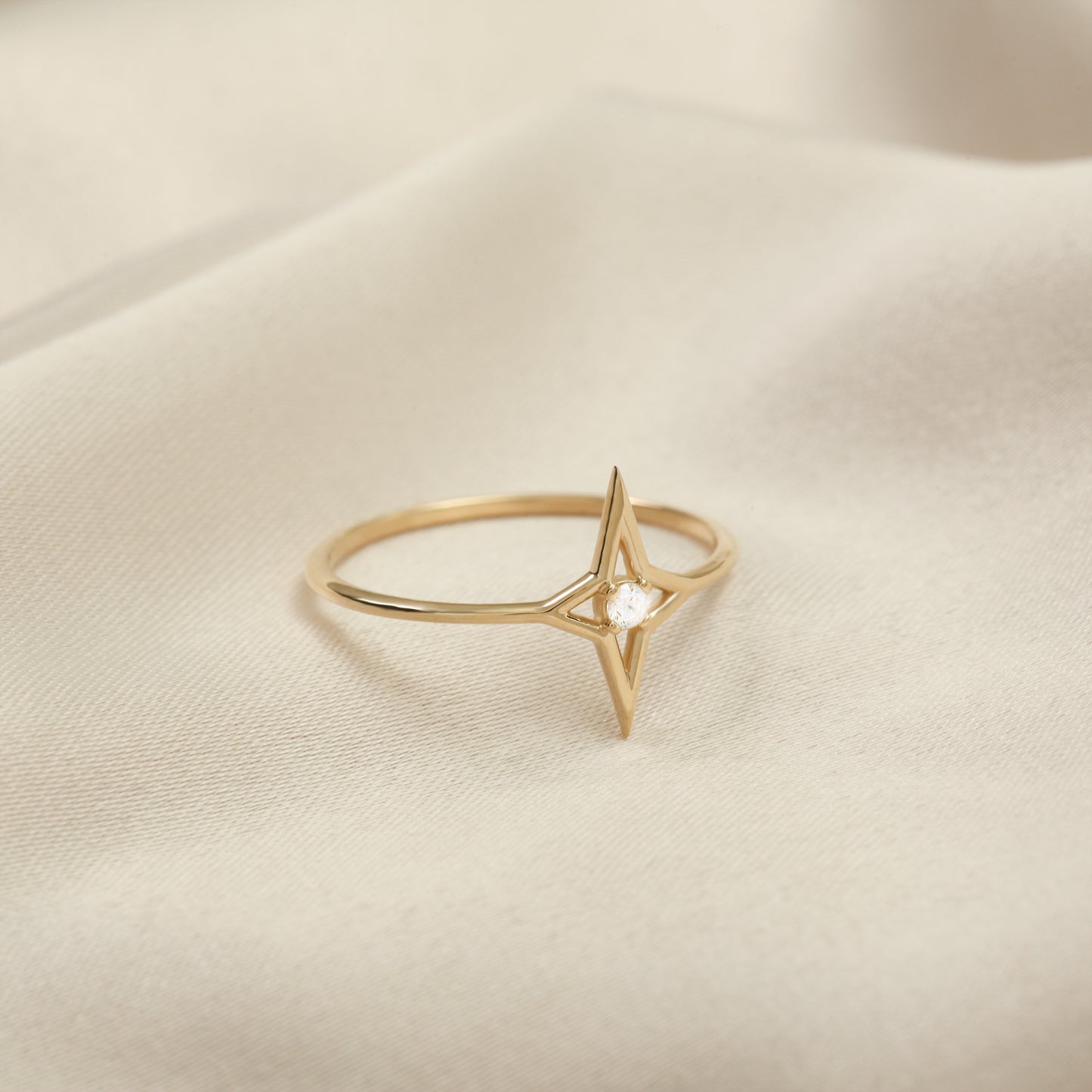 North Star Ring in 14K Gold – Dainty CZ Celestial Band