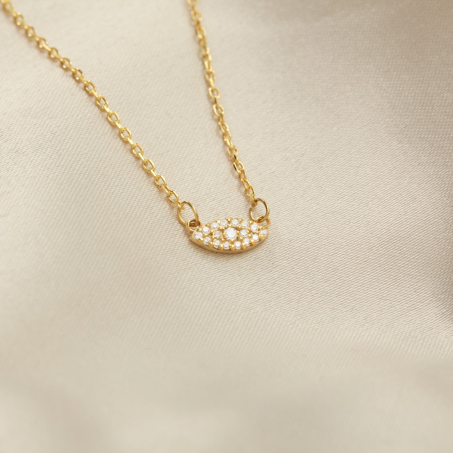 14k Gold Evil Eye Necklace – Dainty Pavé Charm