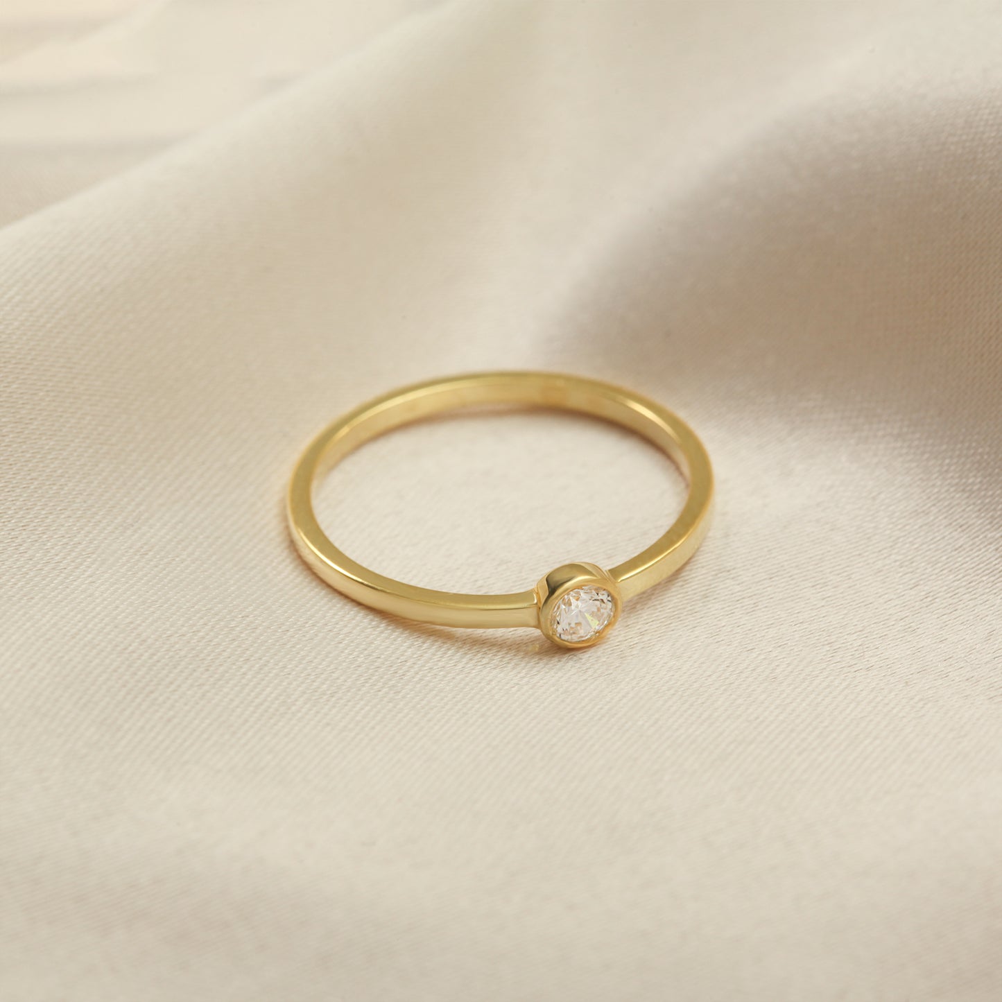 14K Bezel CZ Engagement Ring – Dainty 3mm Solitaire