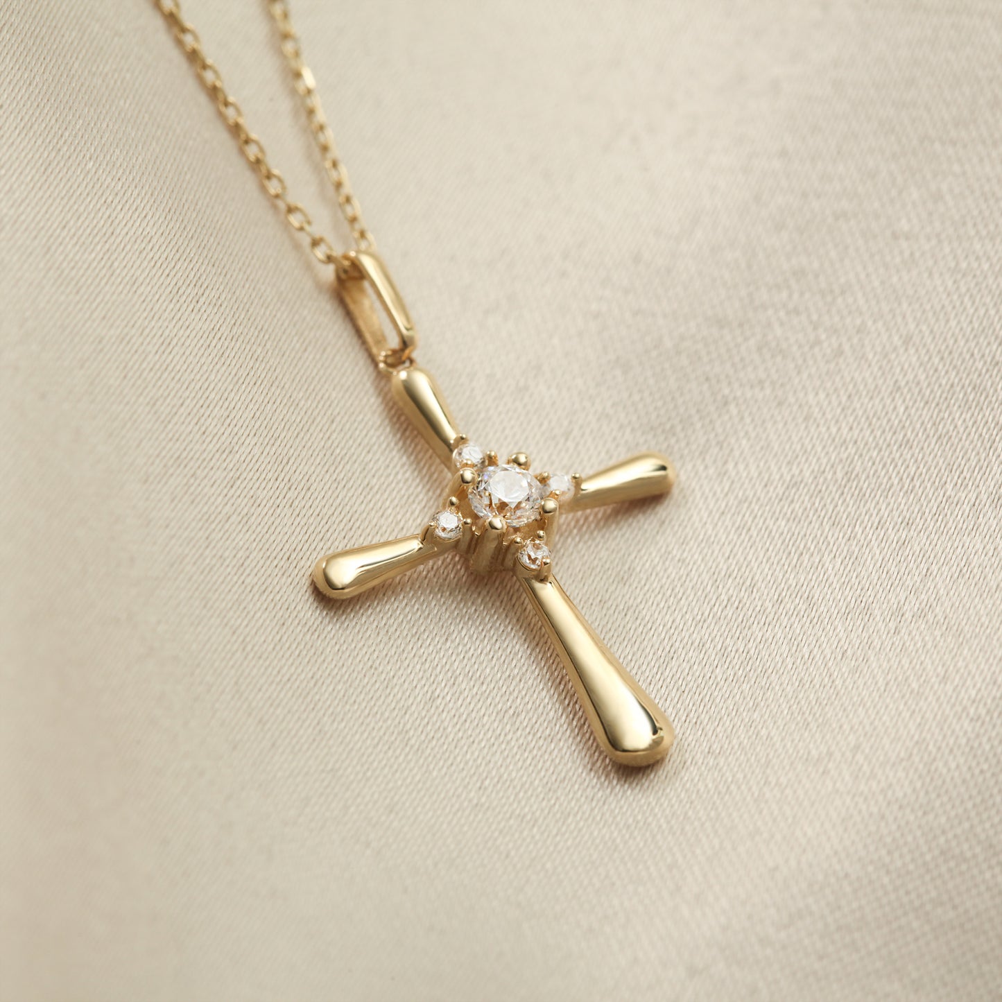 14k Gold Cross Necklace – Dainty CZ Faith Pendant