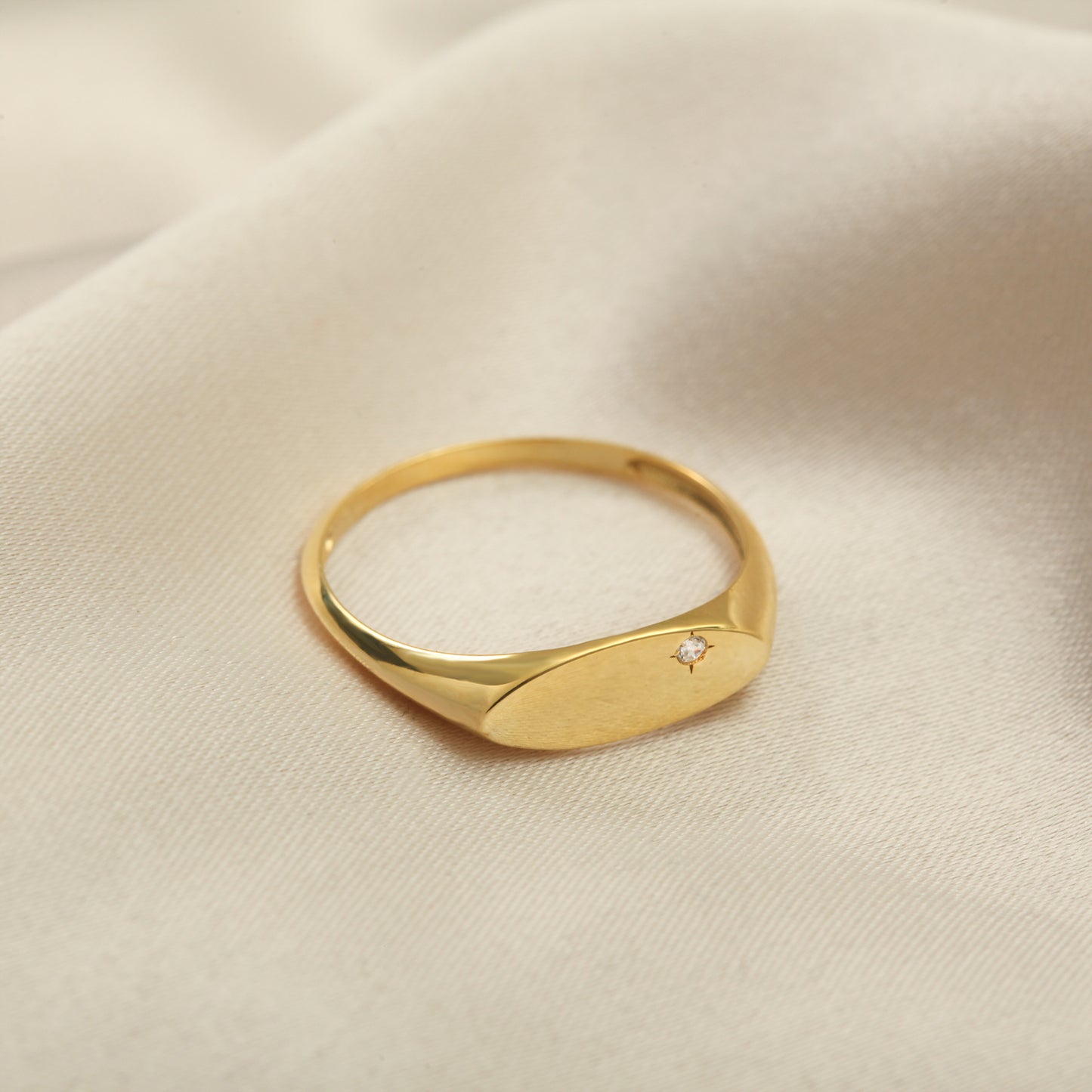 14K Minimalist Signet Ring with Tiny Zircon