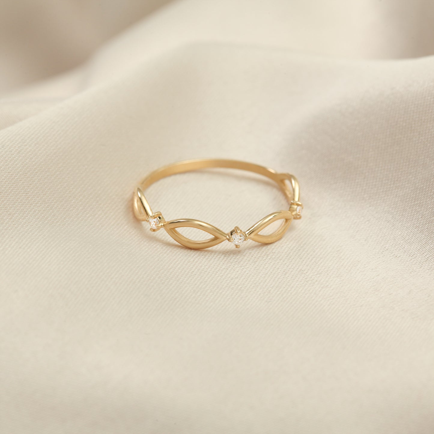 14K Dainty Infinity Solid Gold Ring with Zircon