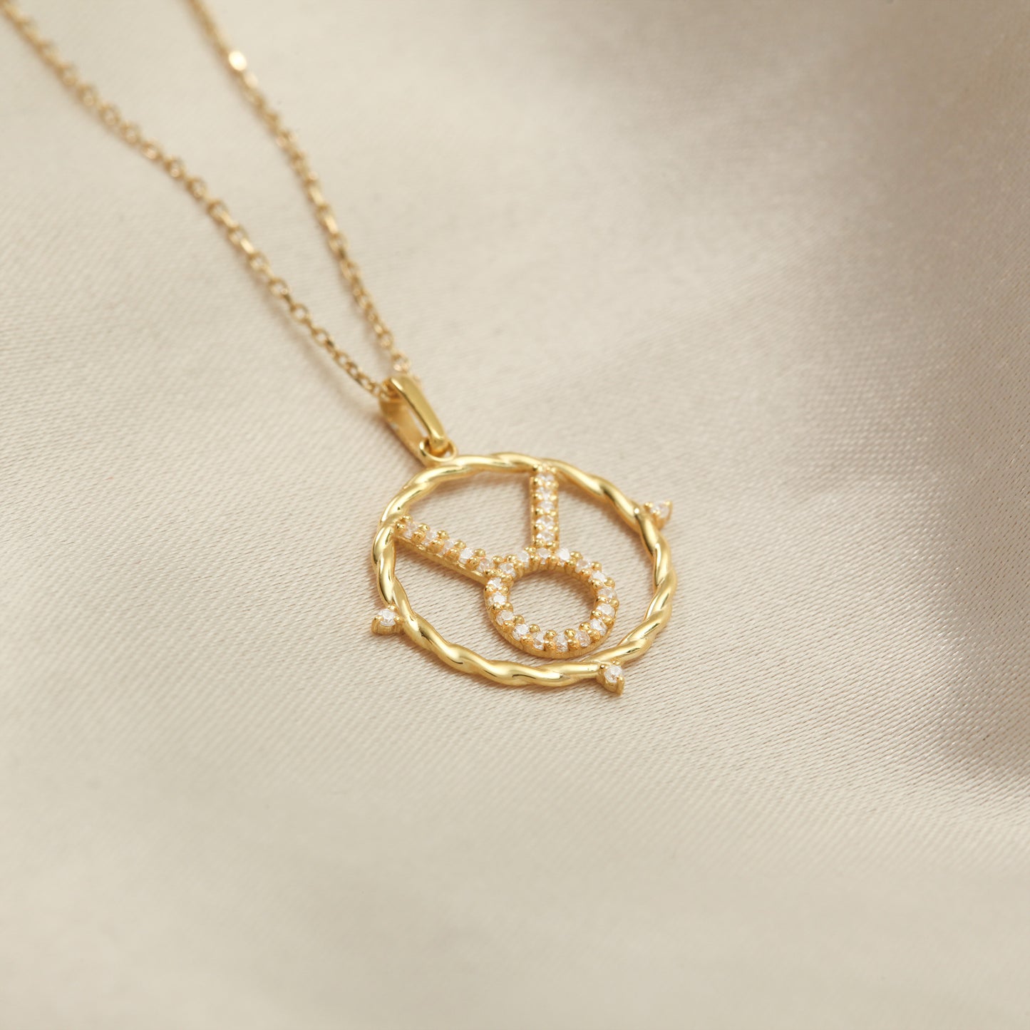 14k Gold Taurus Necklace – CZ Zodiac Pendant, Adjustable Chain