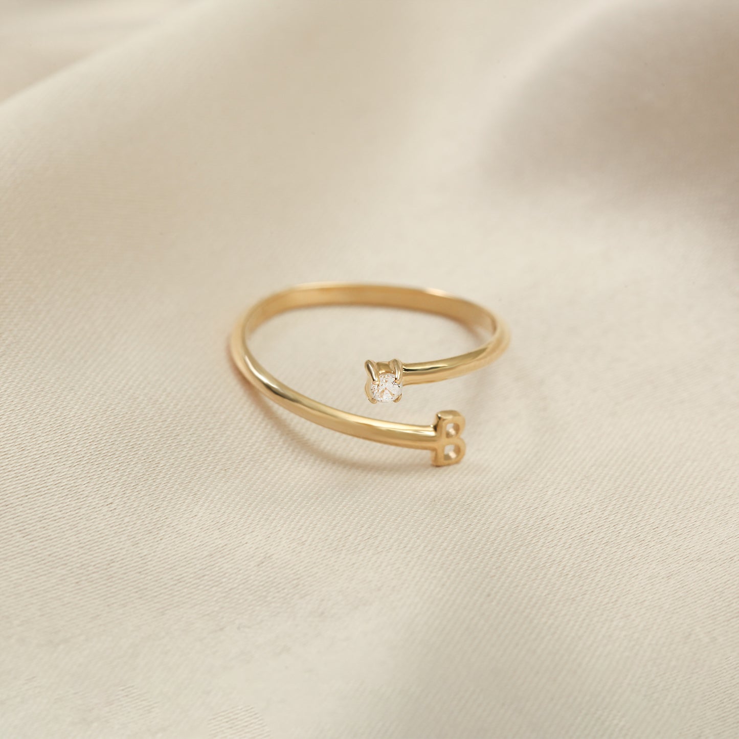 14K Personalized Open Initial Ring Solid Gold