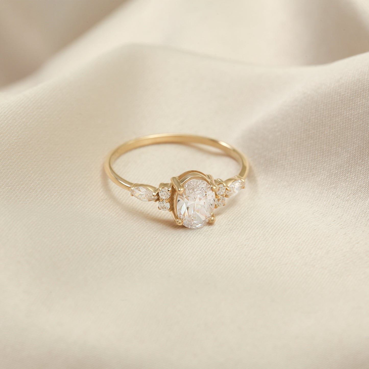 14K Oval Cut Zircon Engagement Ring
