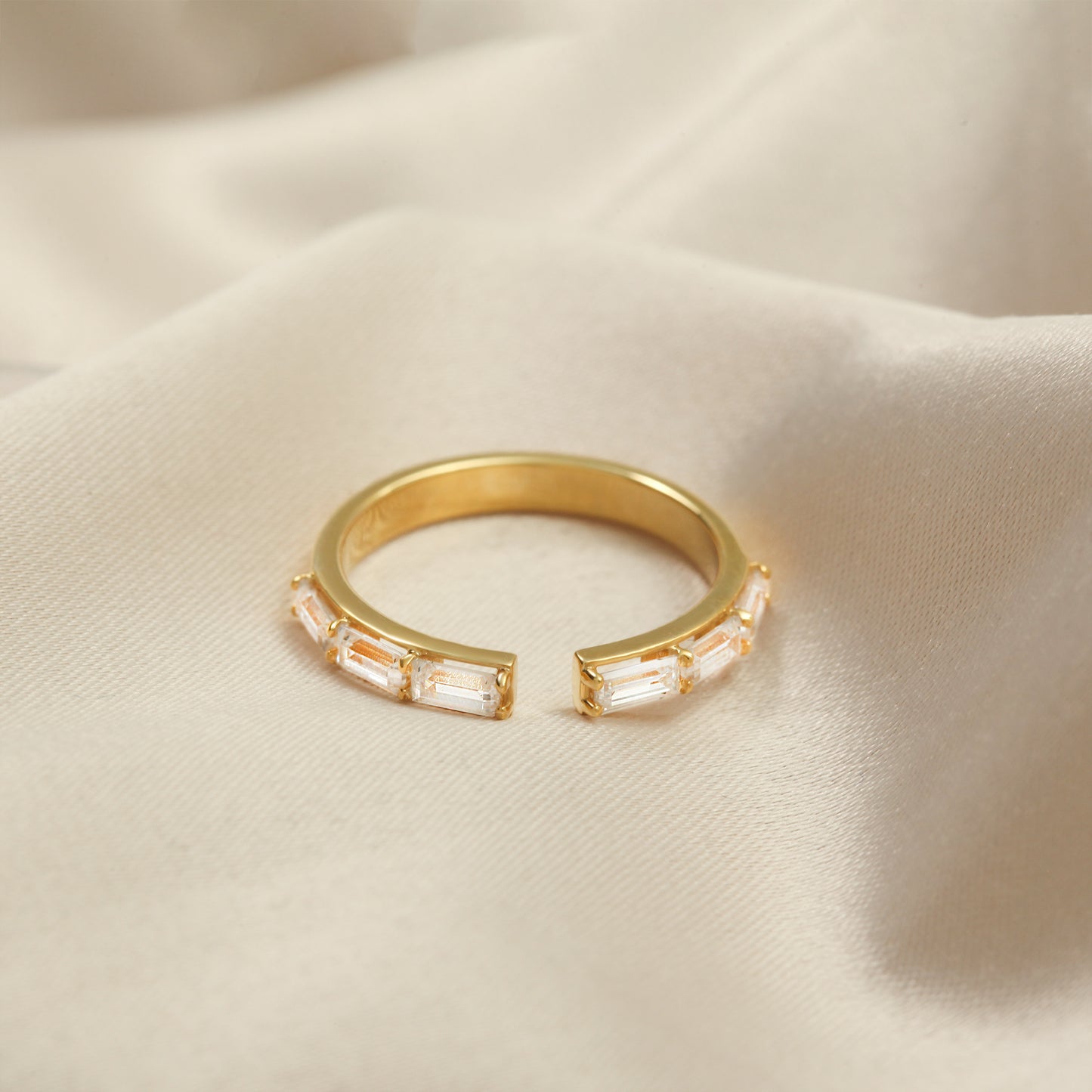 14K Open Baguette Solid Gold Ring