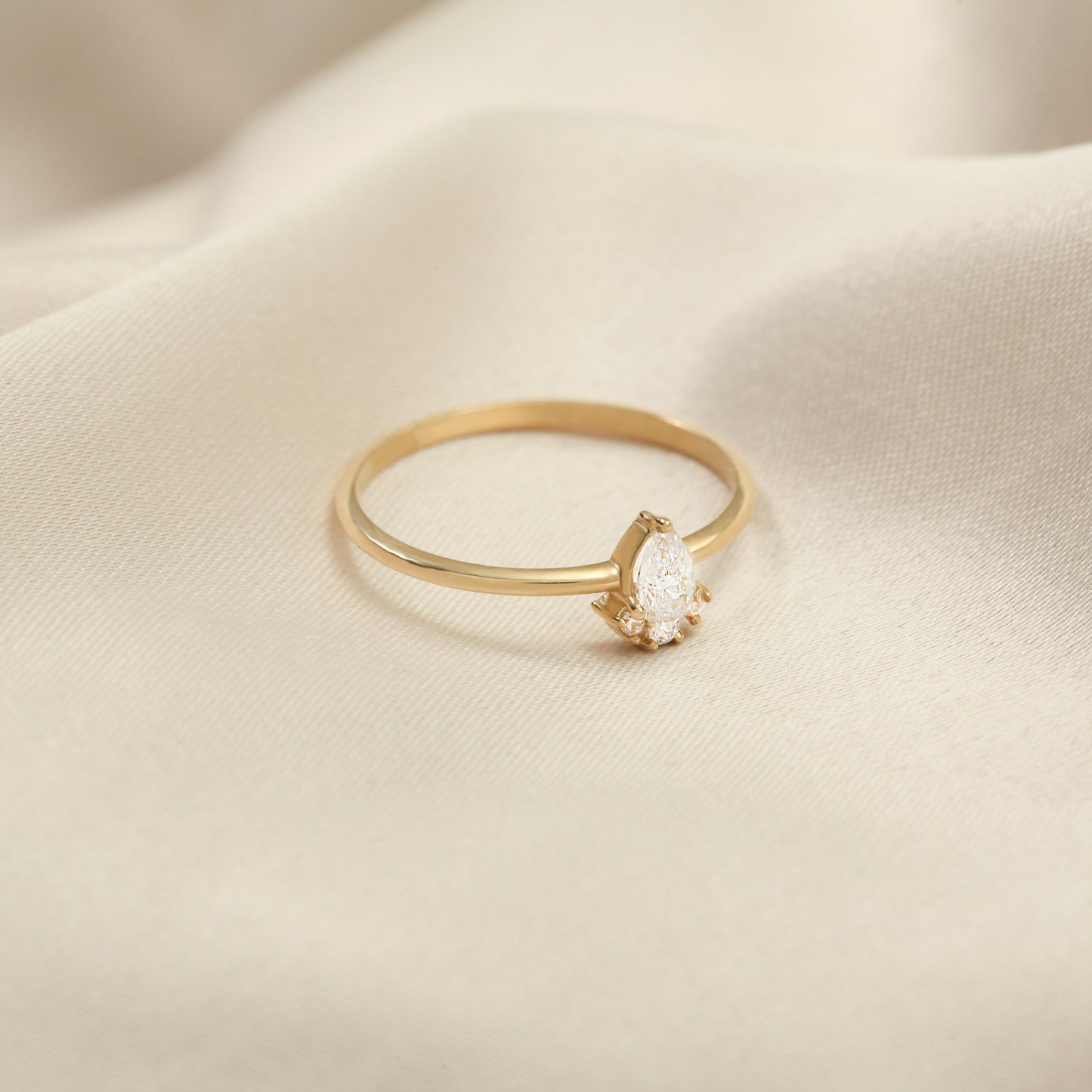 14K Pear Cut Solid Gold Engagement Ring