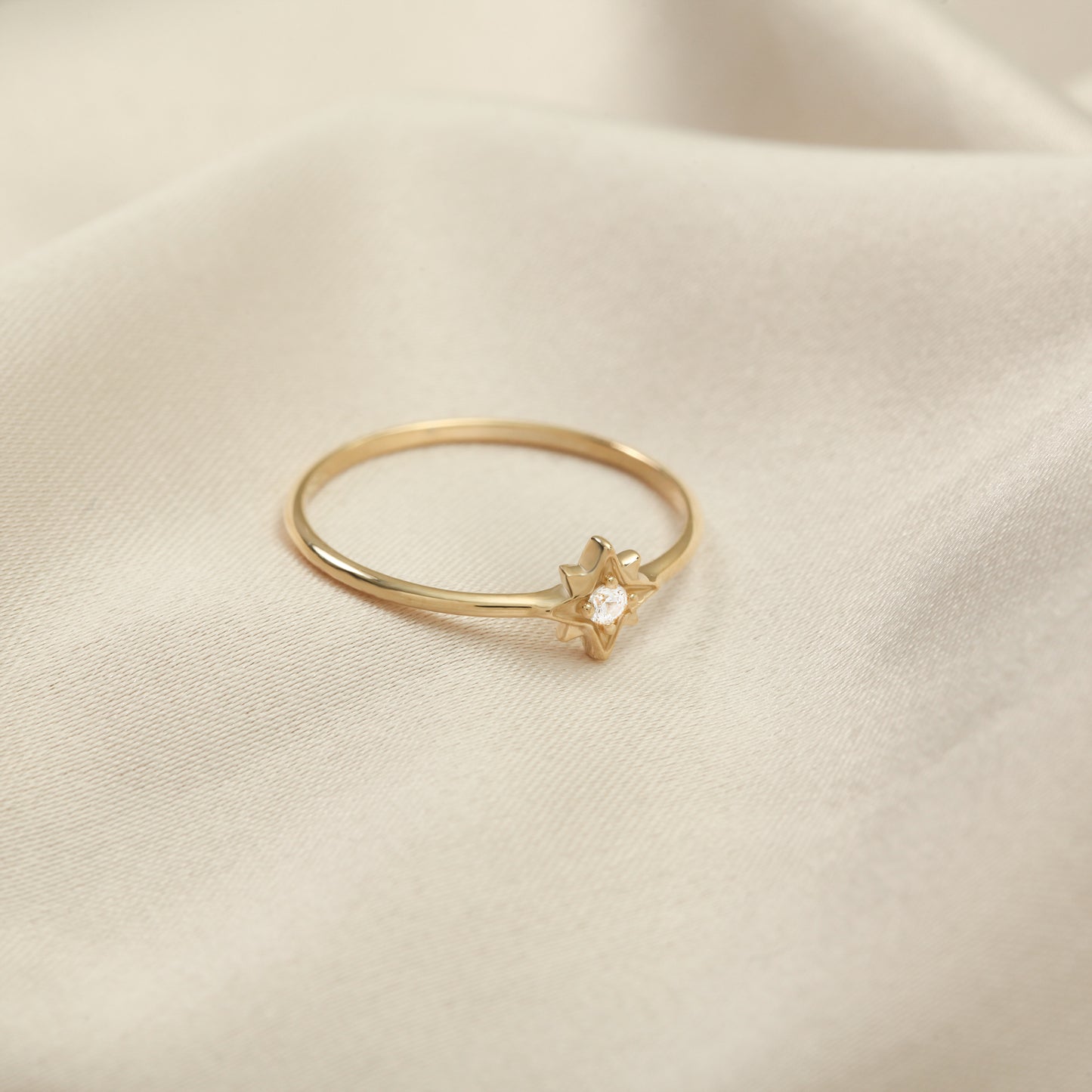 14K Gold Star Ring – Dainty North Star Stackable Band