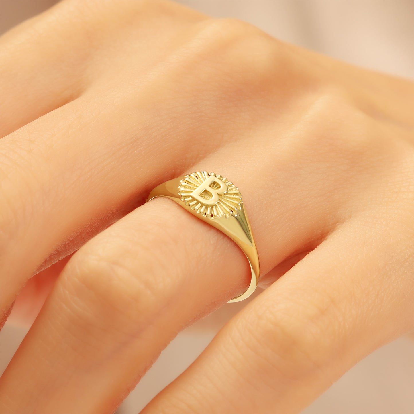 Personalized Gold Signet Ring with Custom Letter