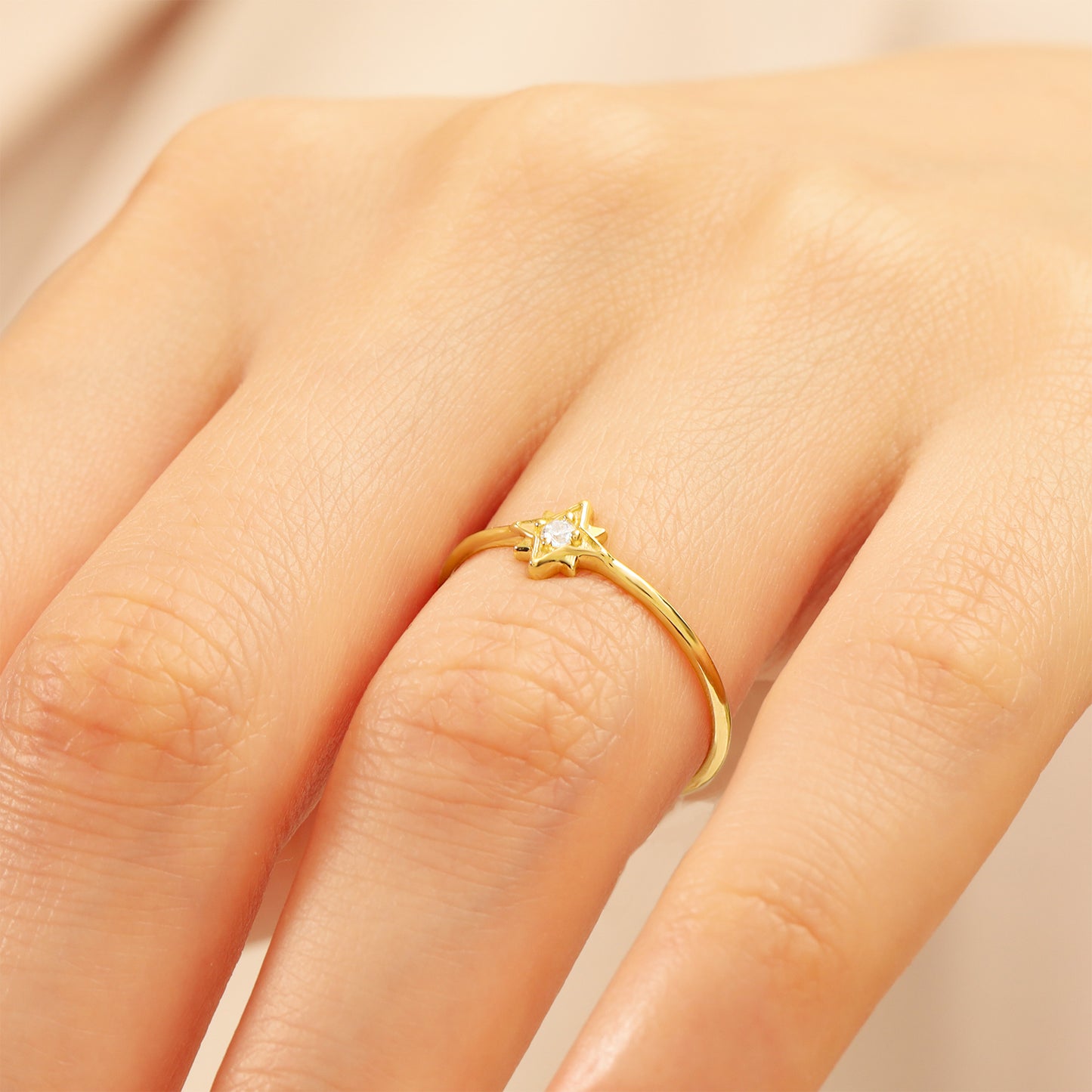14K Gold Star Ring – Dainty North Star Stackable Band