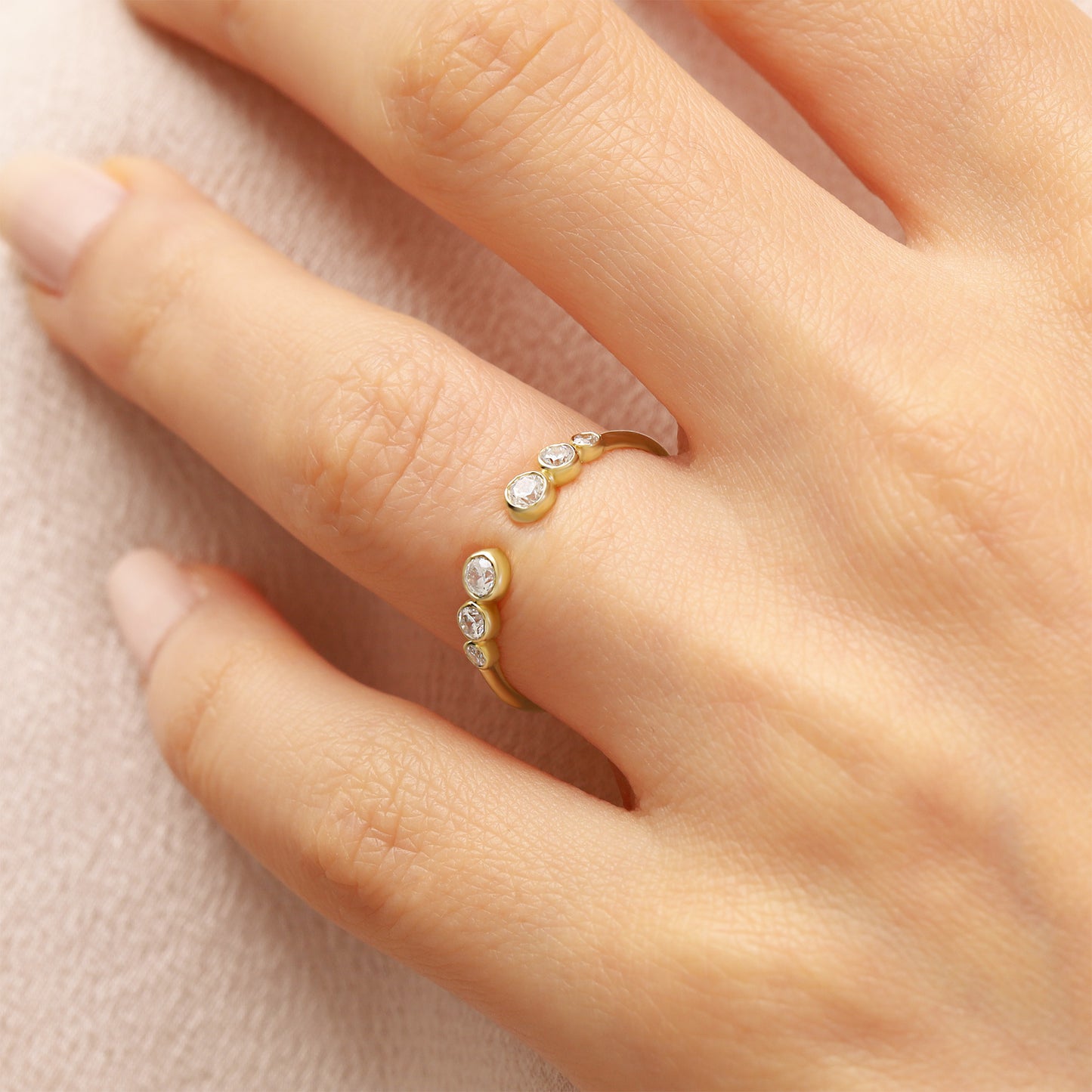 14K Open Gold Ring with Bezel-Set Zircon Stones