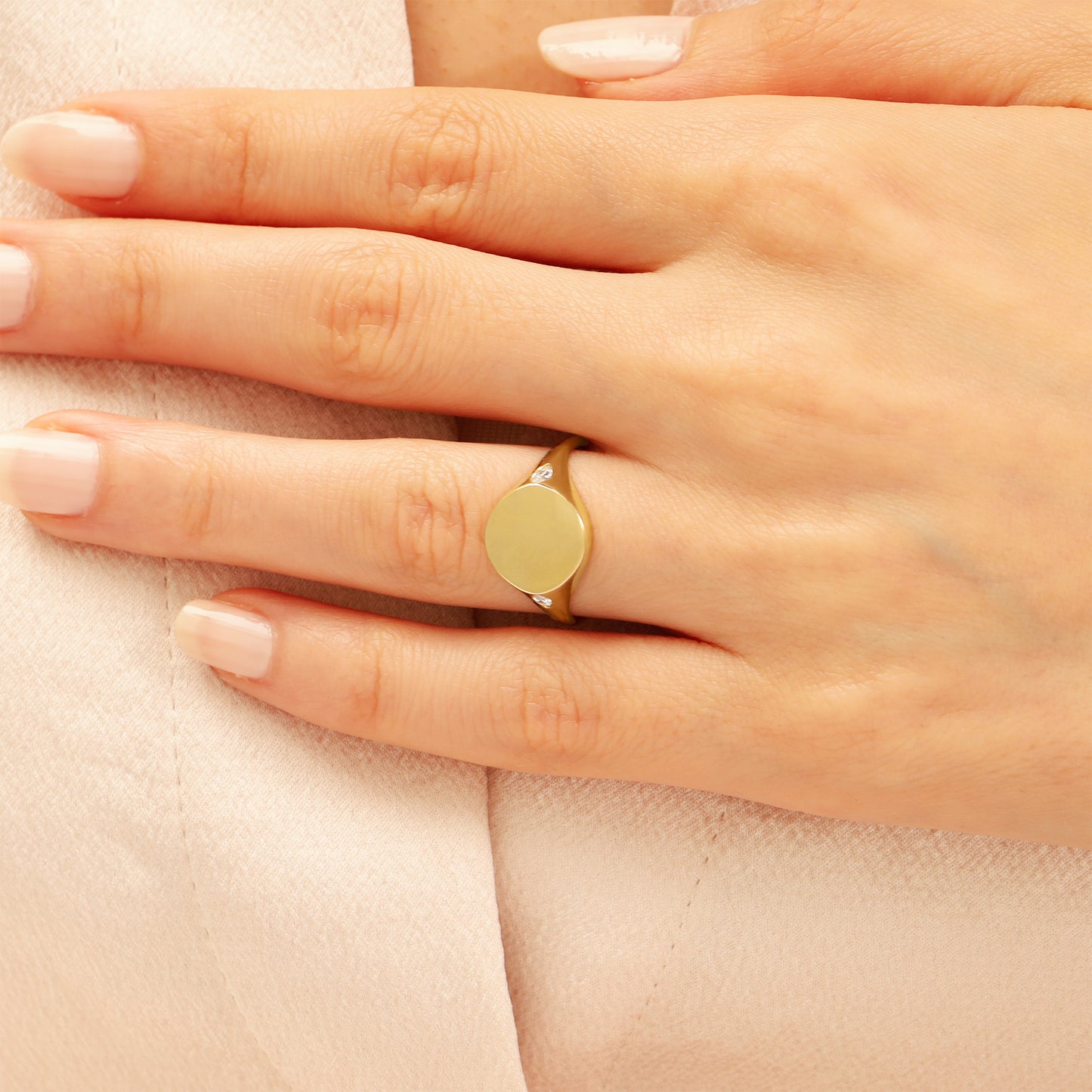 14K Gold Signet Ring with Marquise Zircon Stones