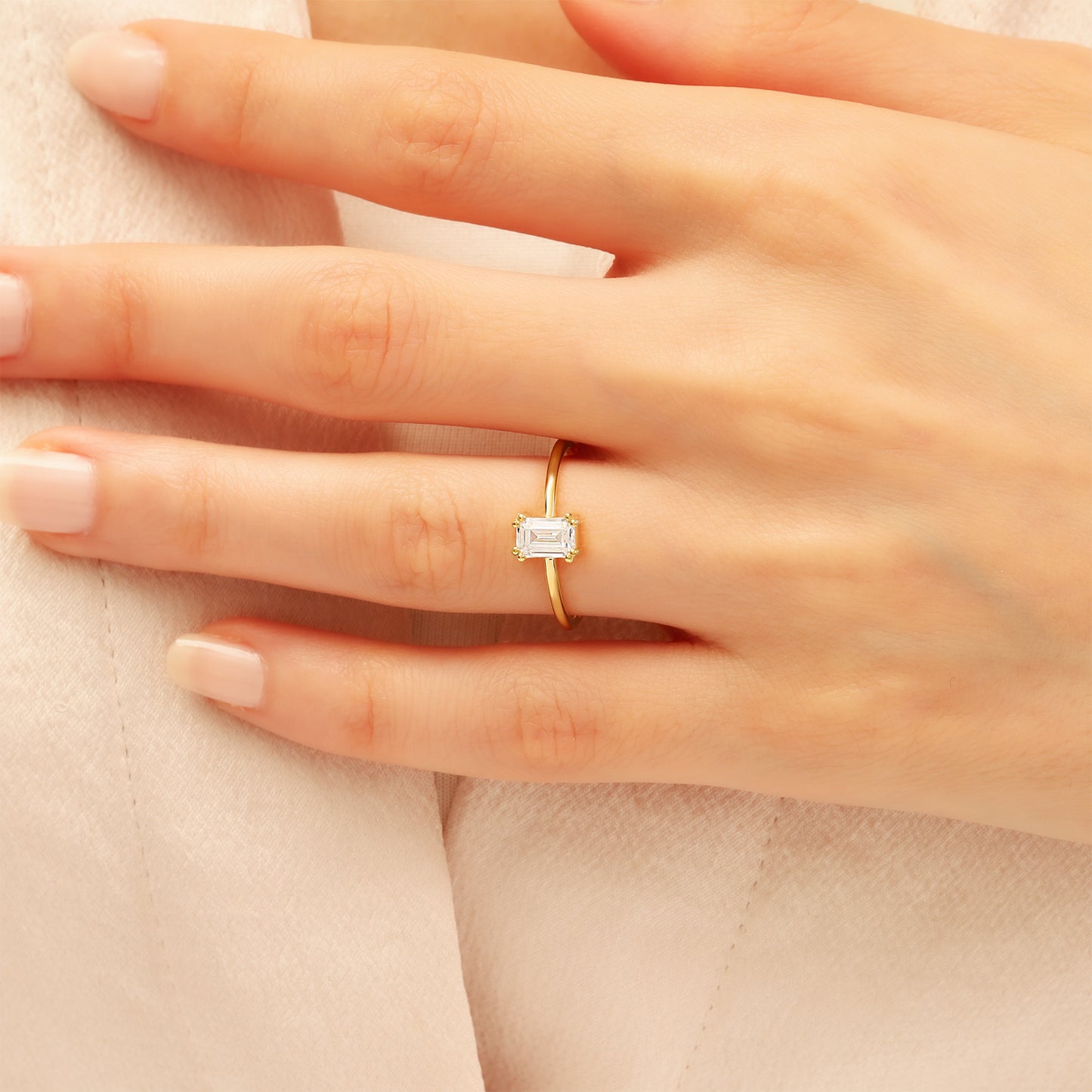 14K Baguette-Cut Zircon Classic Gold Ring