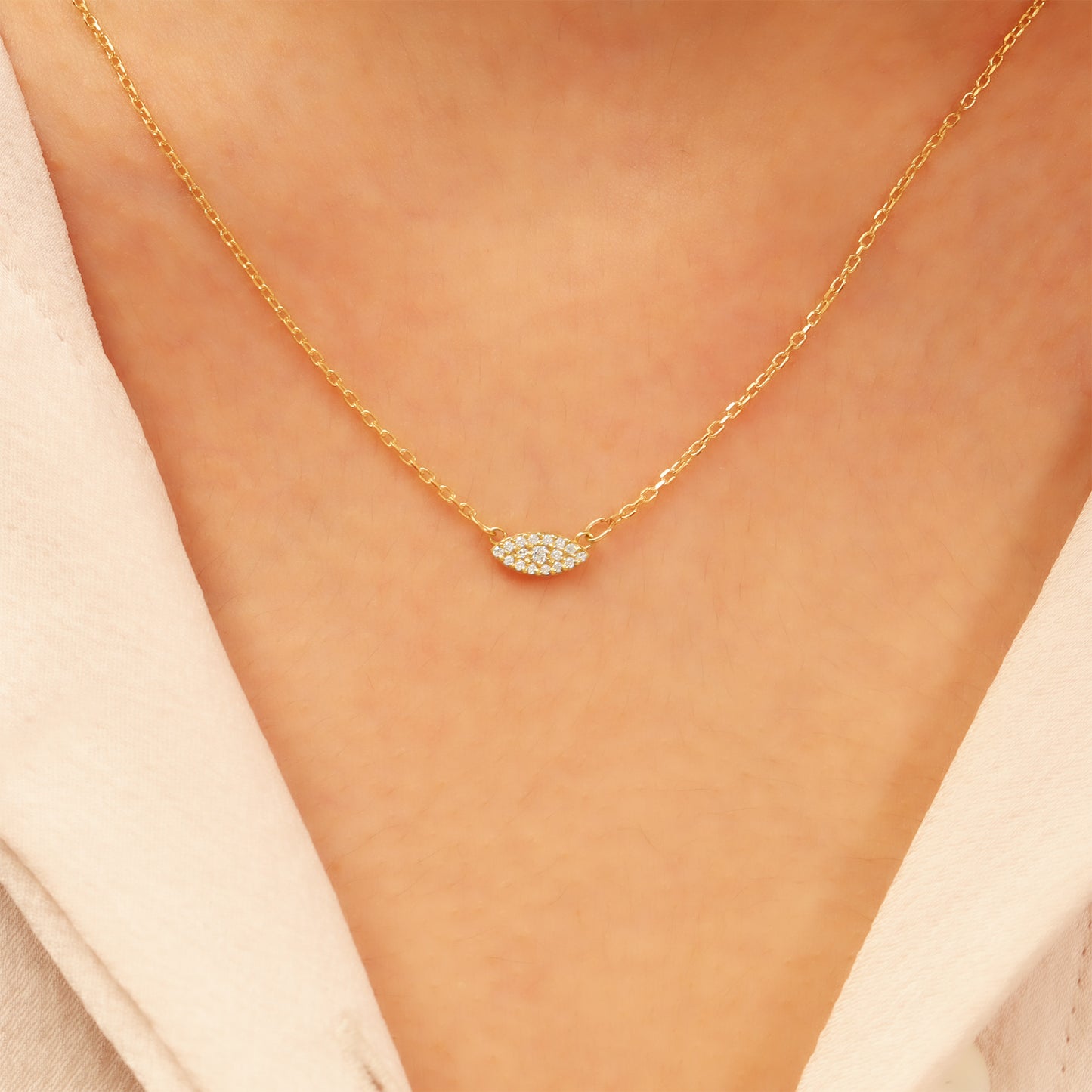 14k Gold Evil Eye Necklace – Dainty Pavé Charm