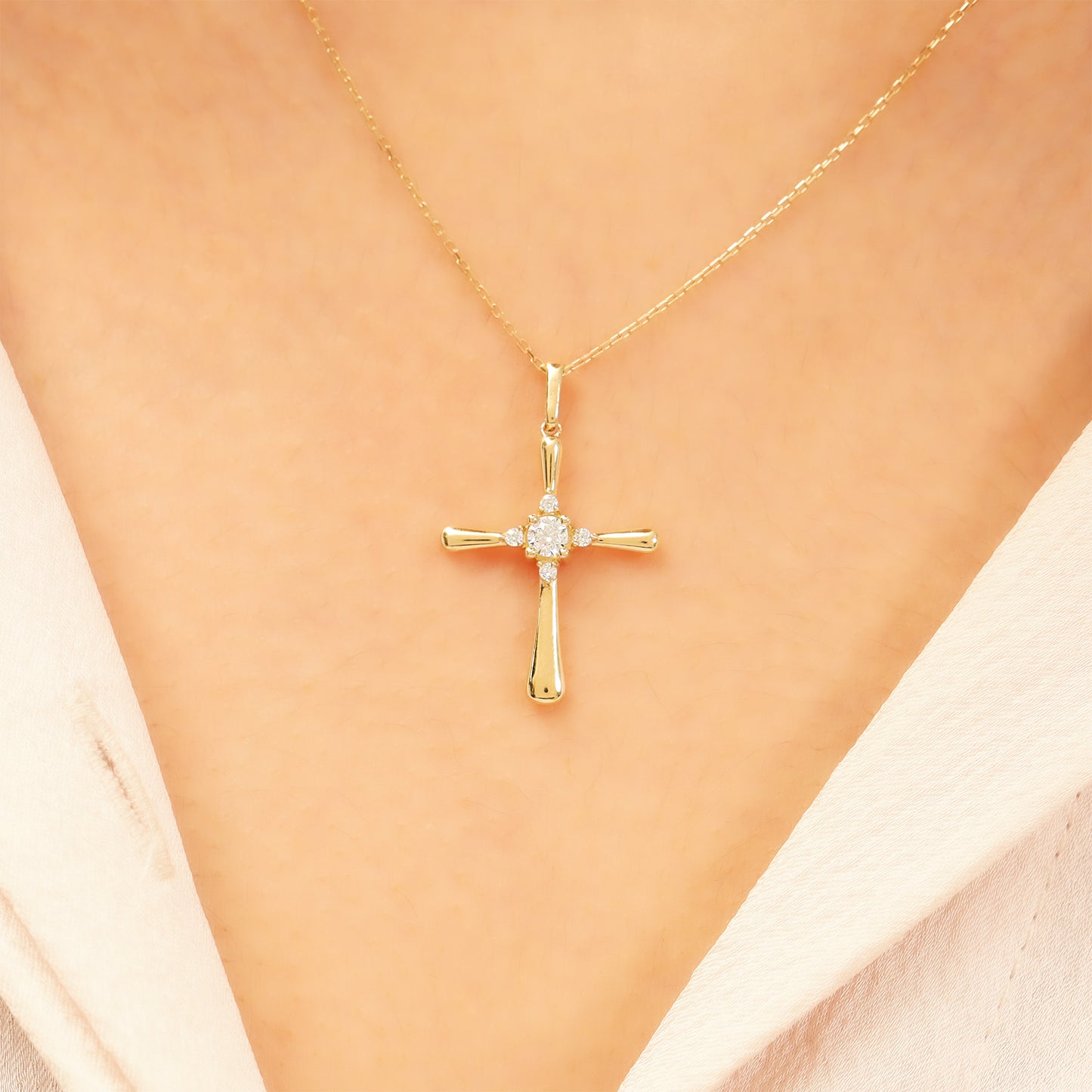 14k Gold Cross Necklace – Dainty CZ Faith Pendant