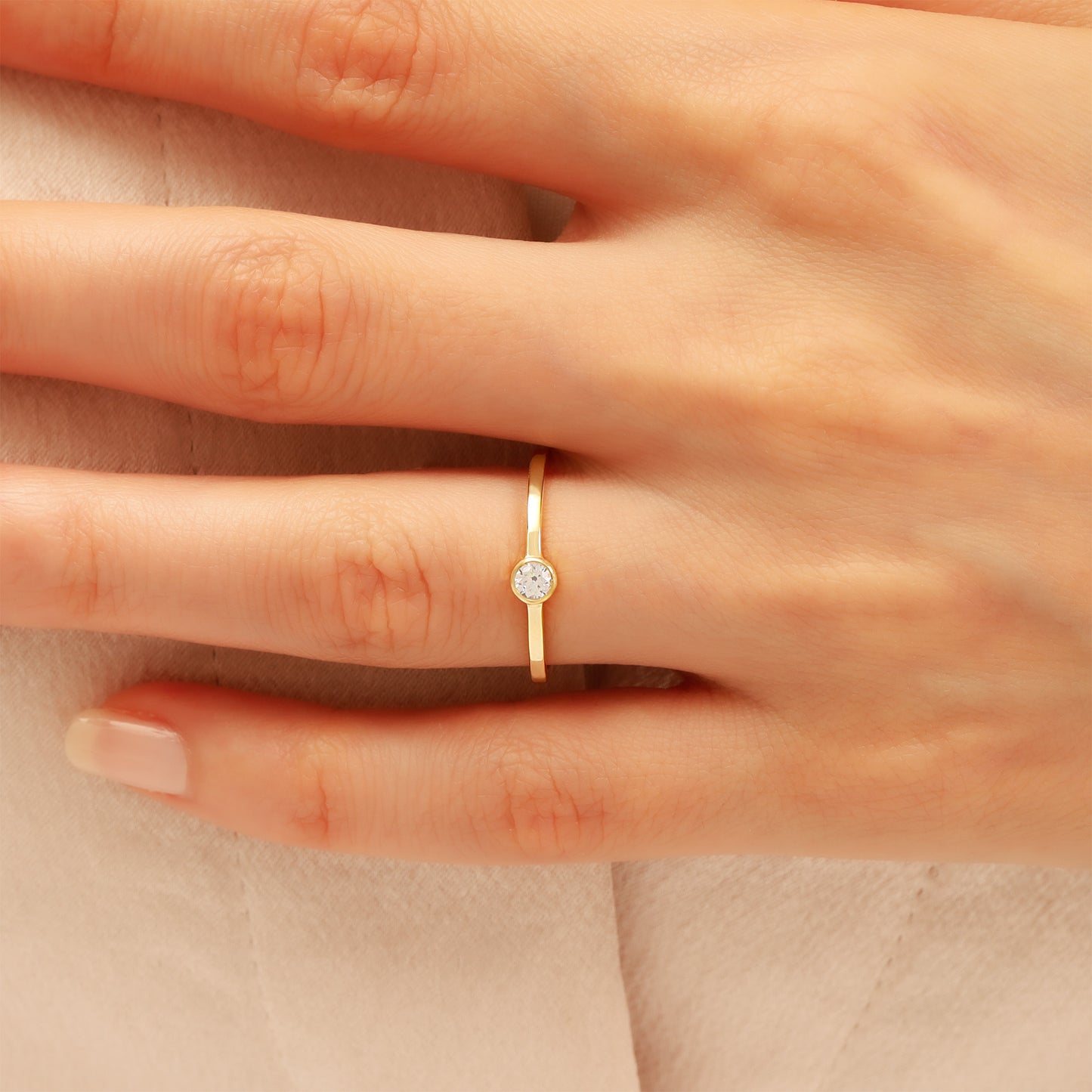 14K Bezel CZ Engagement Ring – Dainty 3mm Solitaire