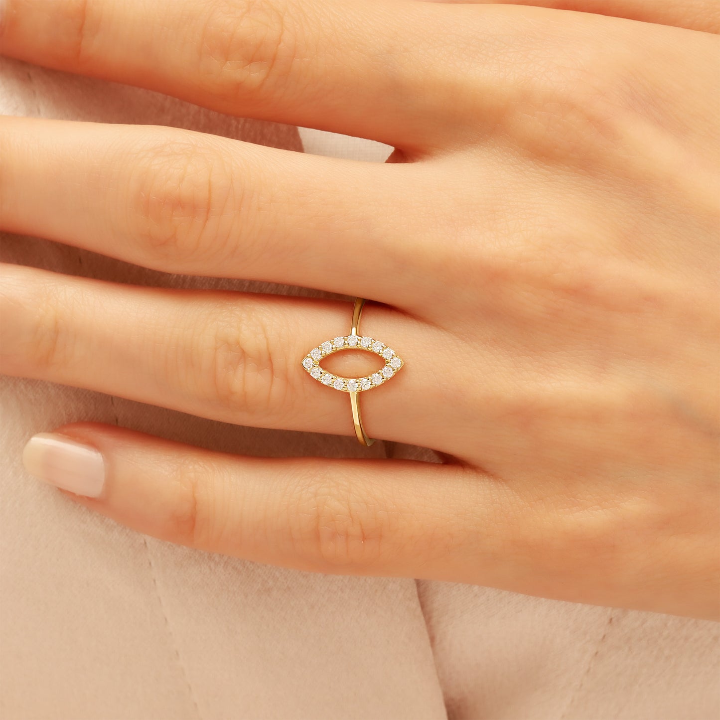 14K Gold Marquise Eye Ring with Sparkling Stones
