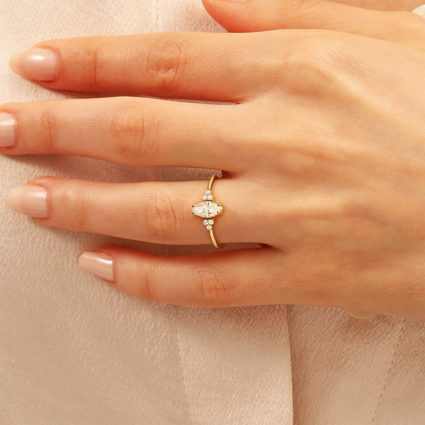 14K Solid Gold Marquise Ring