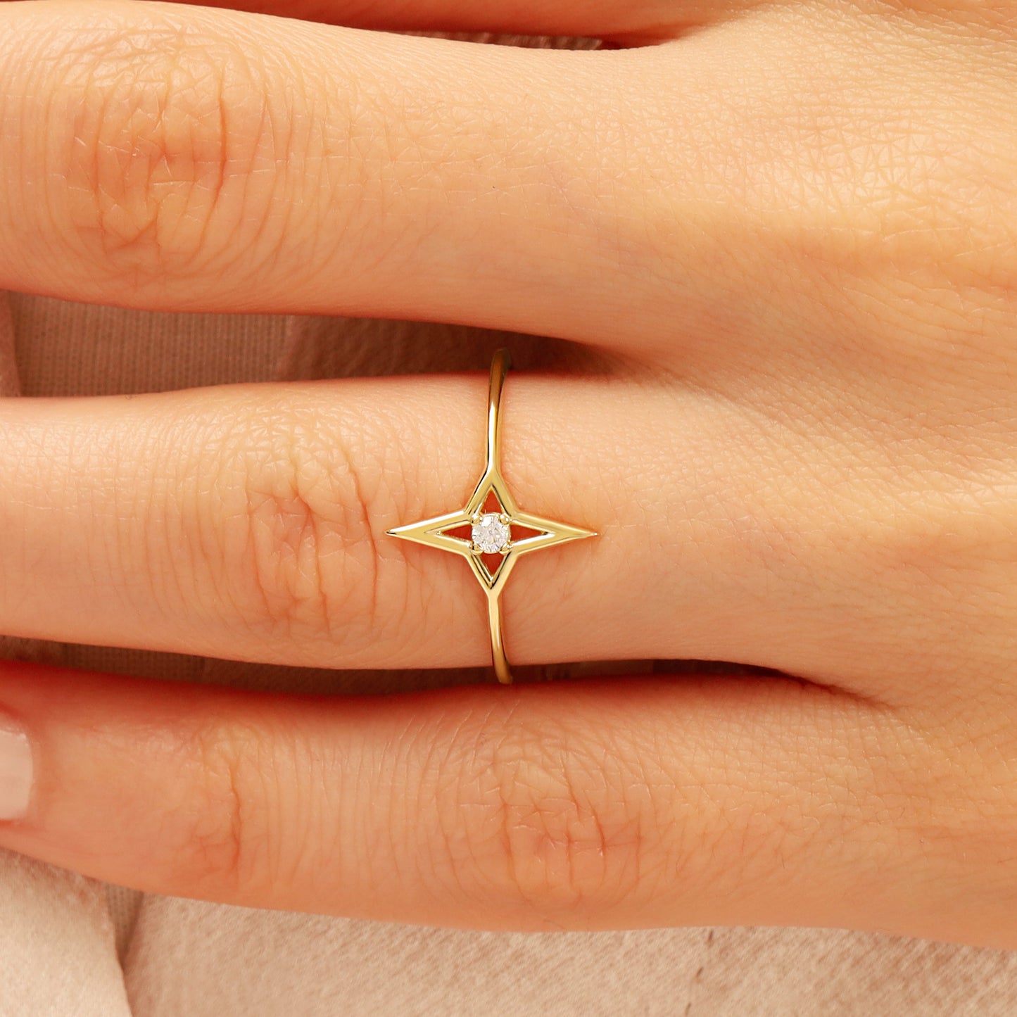 North Star Ring in 14K Gold – Dainty CZ Celestial Band