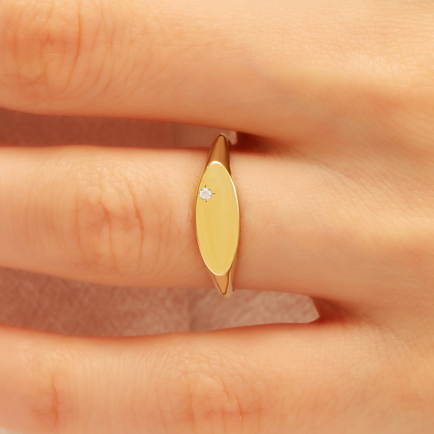 14K Minimalist Signet Ring with Tiny Zircon