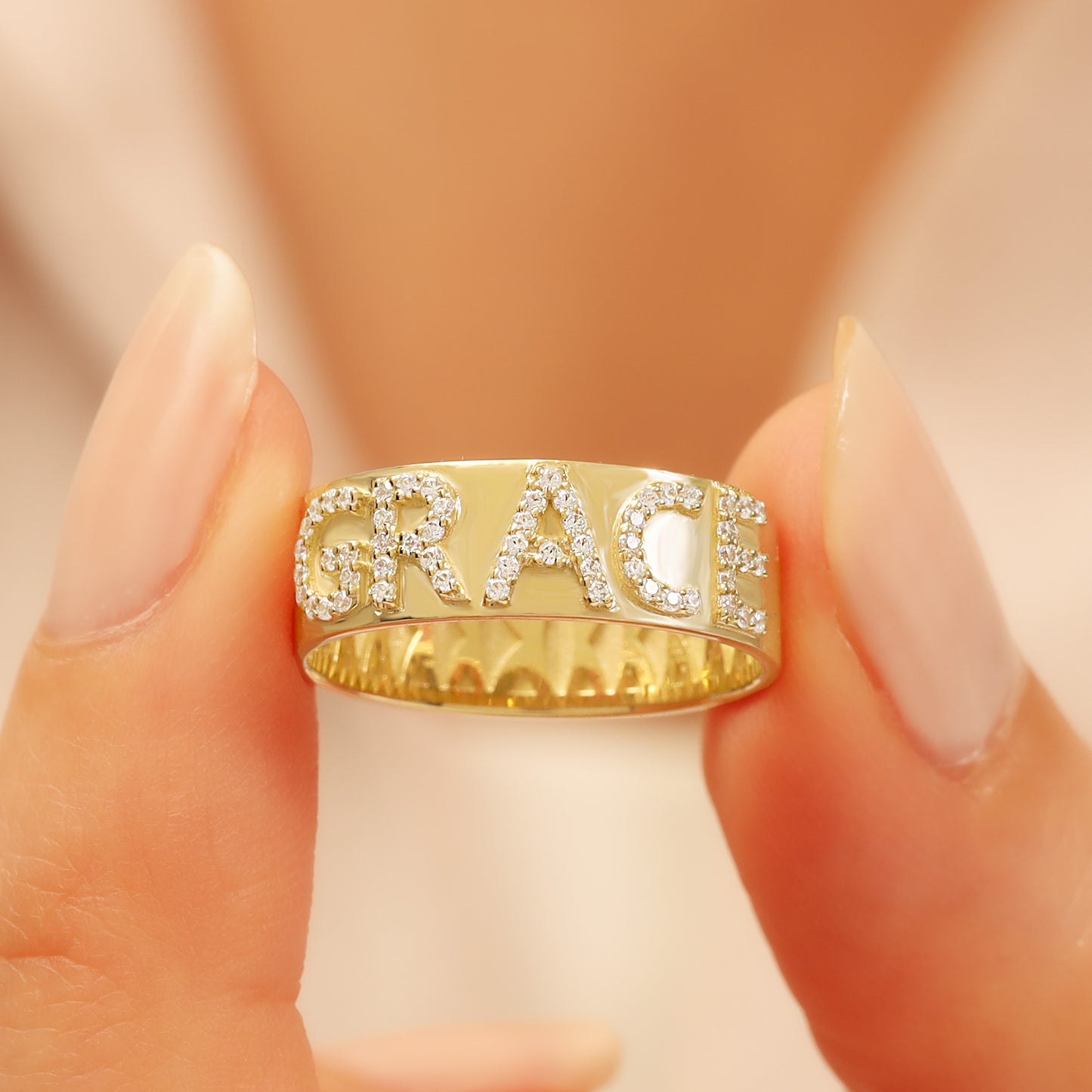 14K Personalized Zircon Gold Ring