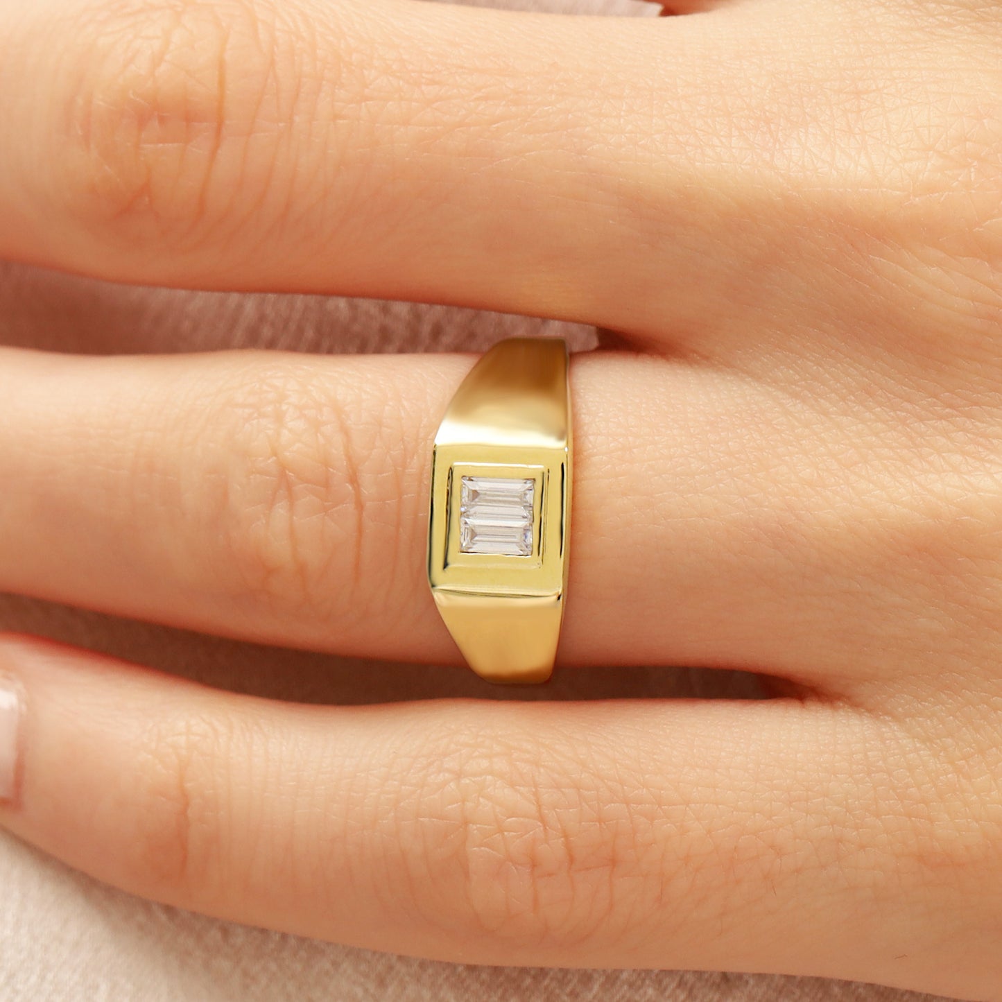 14K Signet Ring with Baguette Zircon