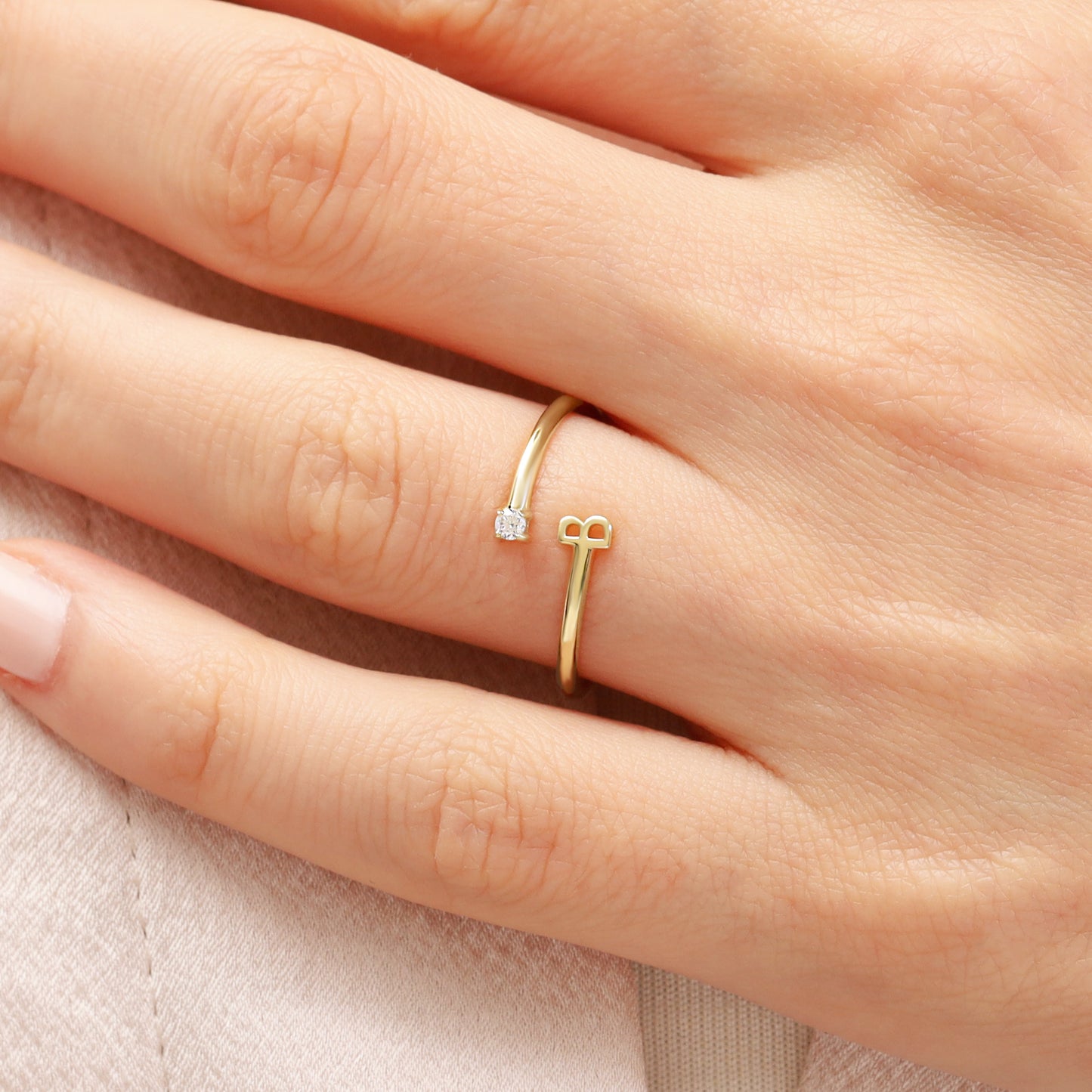 14K Personalized Open Initial Ring Solid Gold