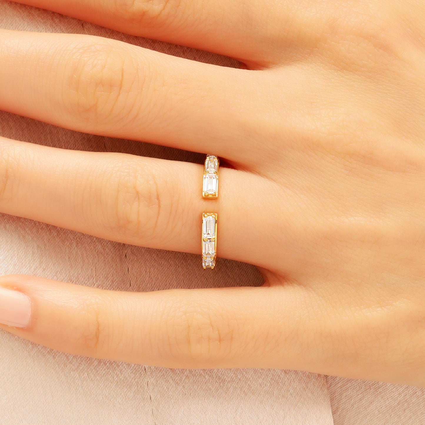 14K Open Baguette Solid Gold Ring