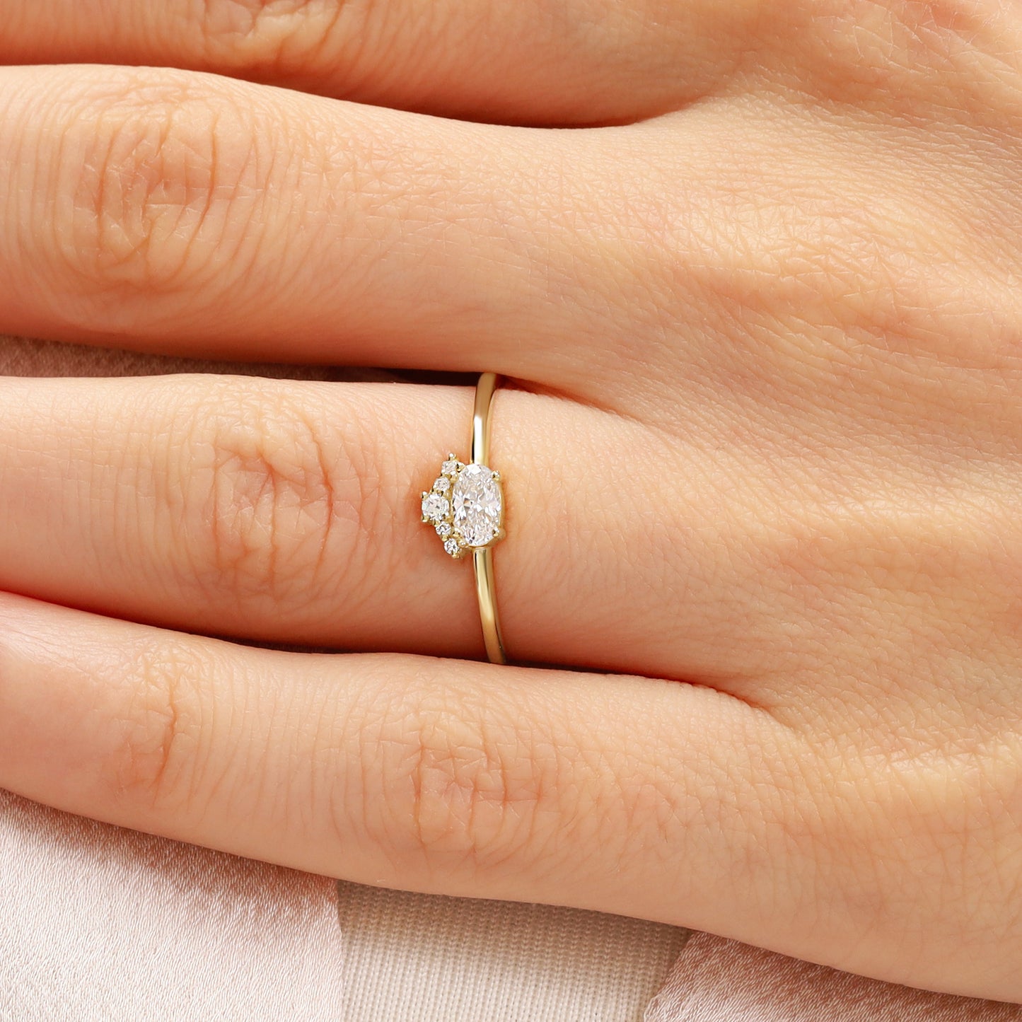 14K Oval Zircon Cluster Ring