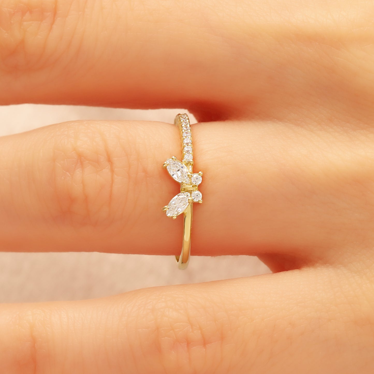 14K Butterfly Zircon Solid Gold Ring