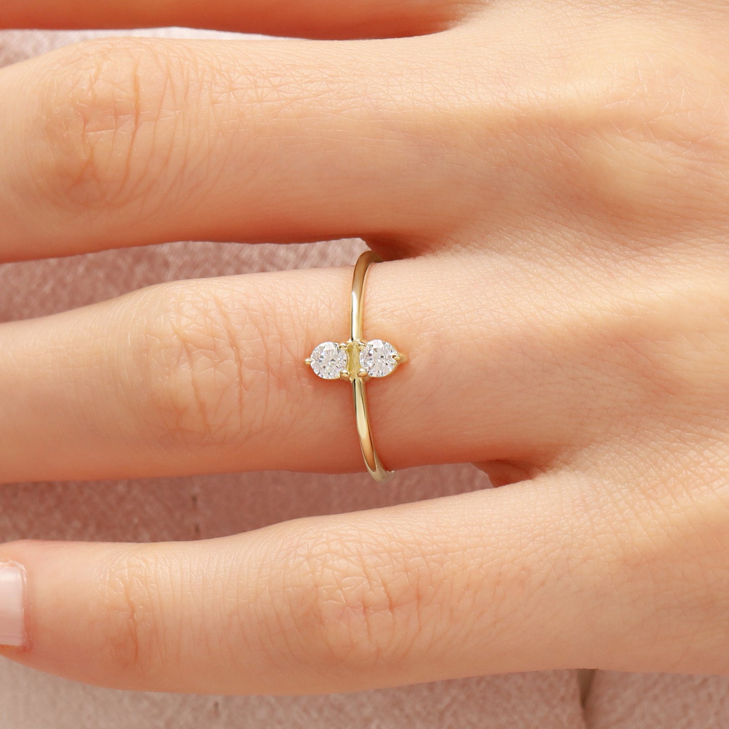 14K Minimalist Double Zircon Stone Gold Ring