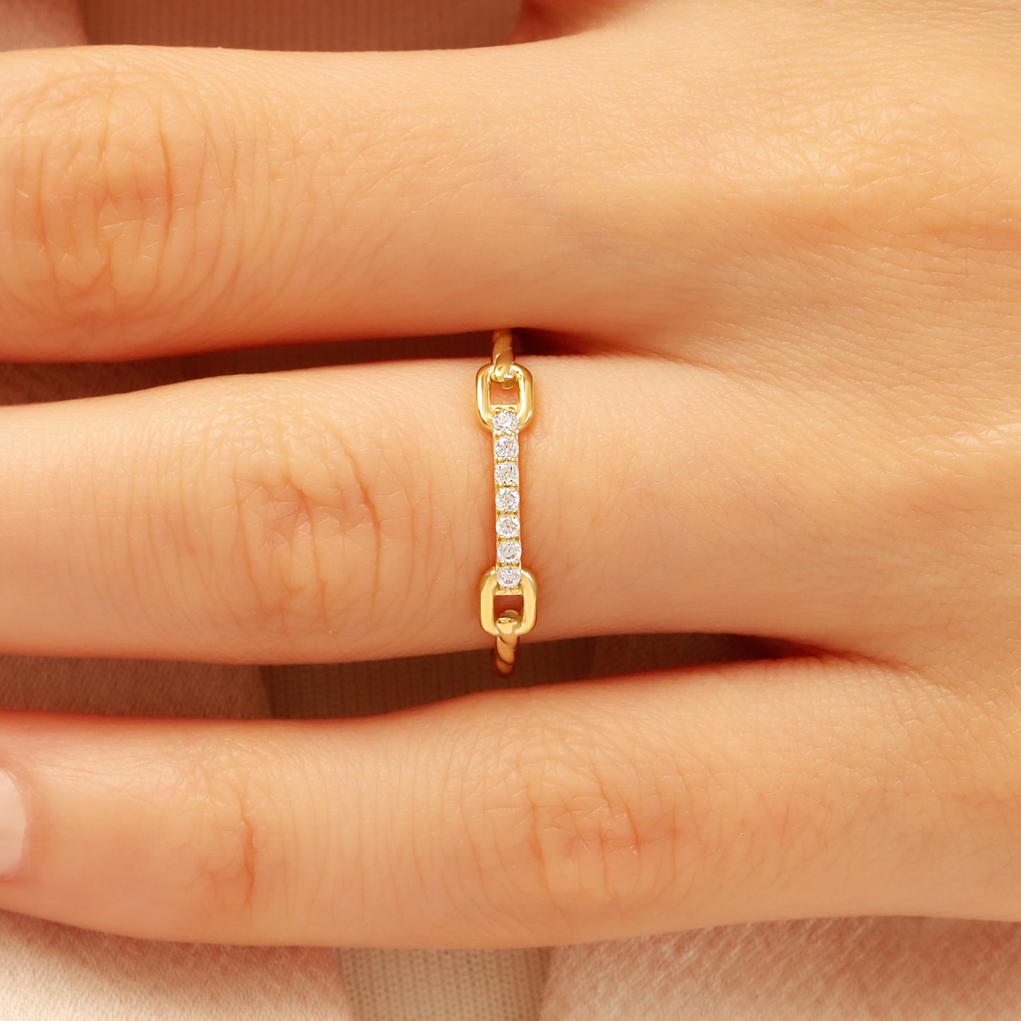 14K Gold Chain Link Bar Ring