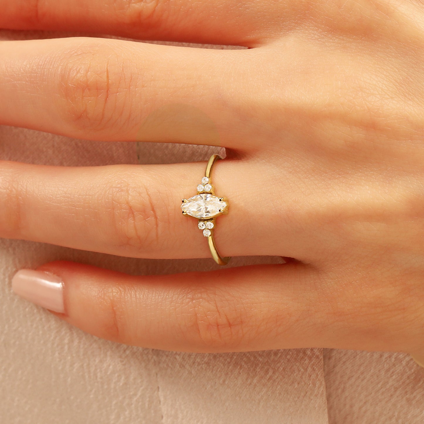 14K Solid Gold Marquise Ring