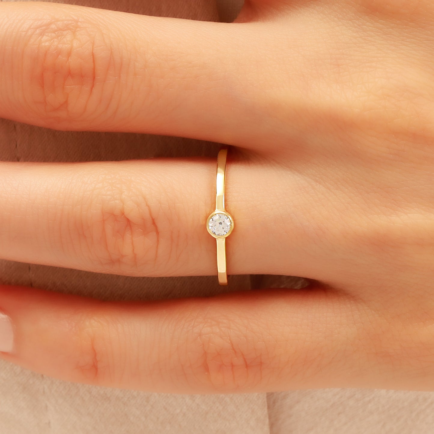 14K Bezel CZ Engagement Ring – Dainty 3mm Solitaire