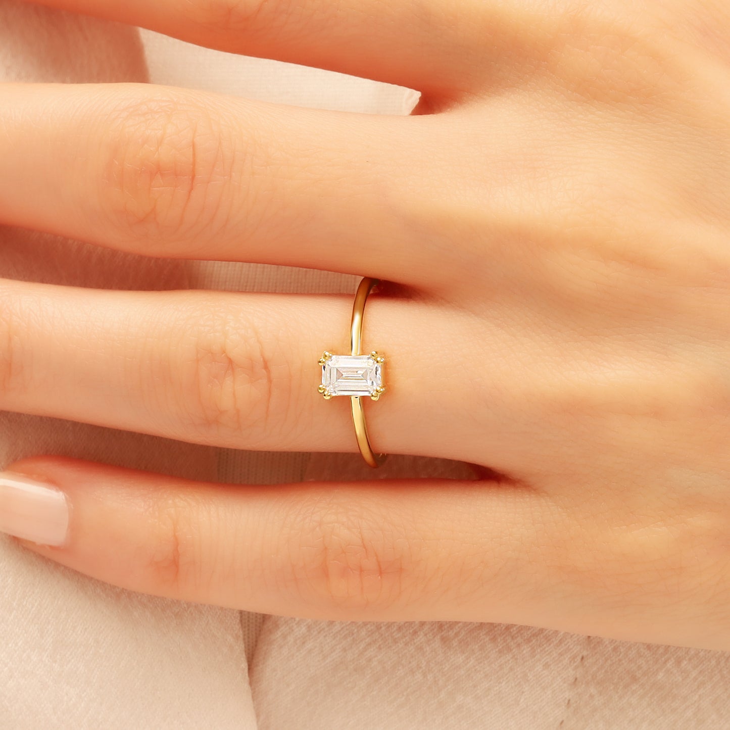 14K Baguette-Cut Zircon Classic Gold Ring