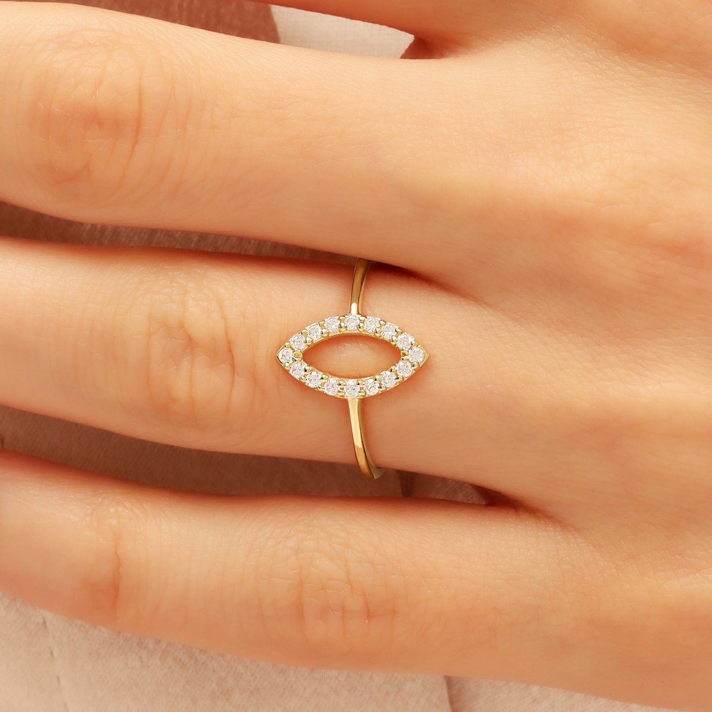 14K Gold Marquise Eye Ring with Sparkling Stones