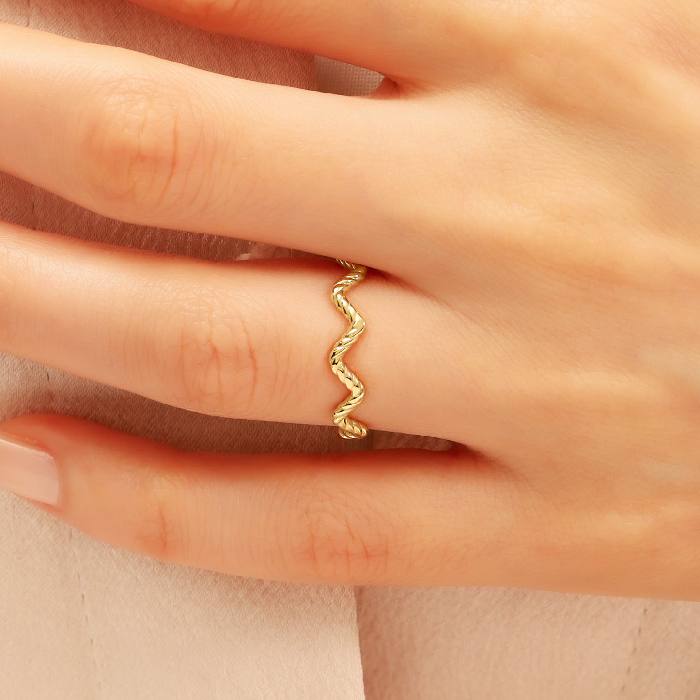 14K Twisted Wave Solid Gold Ring