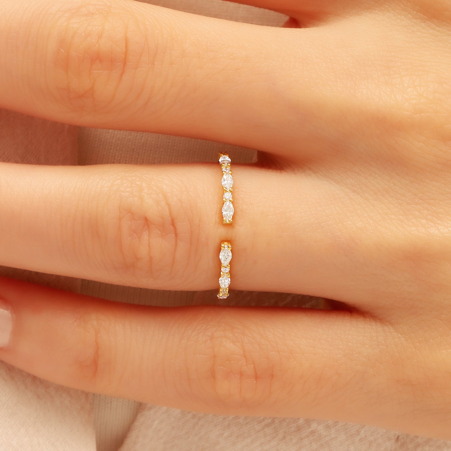 14K Open Gold Ring with Marquise & Baguette