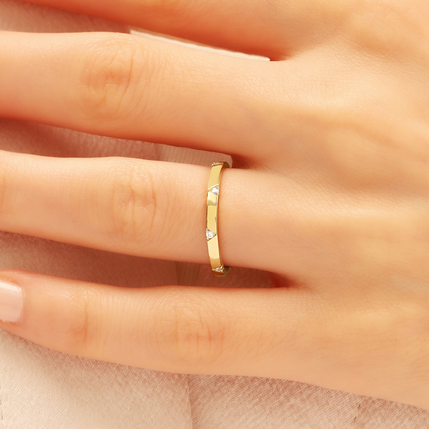 14K Minimalist Gold Ring with Tiny Zircon