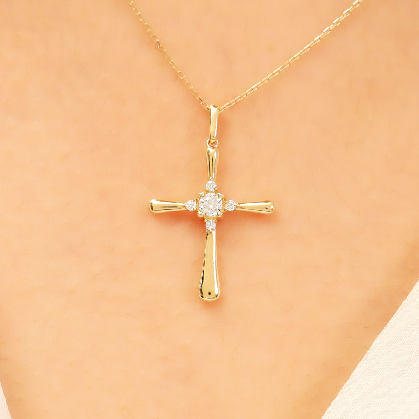 14k Gold Cross Necklace – Dainty CZ Faith Pendant