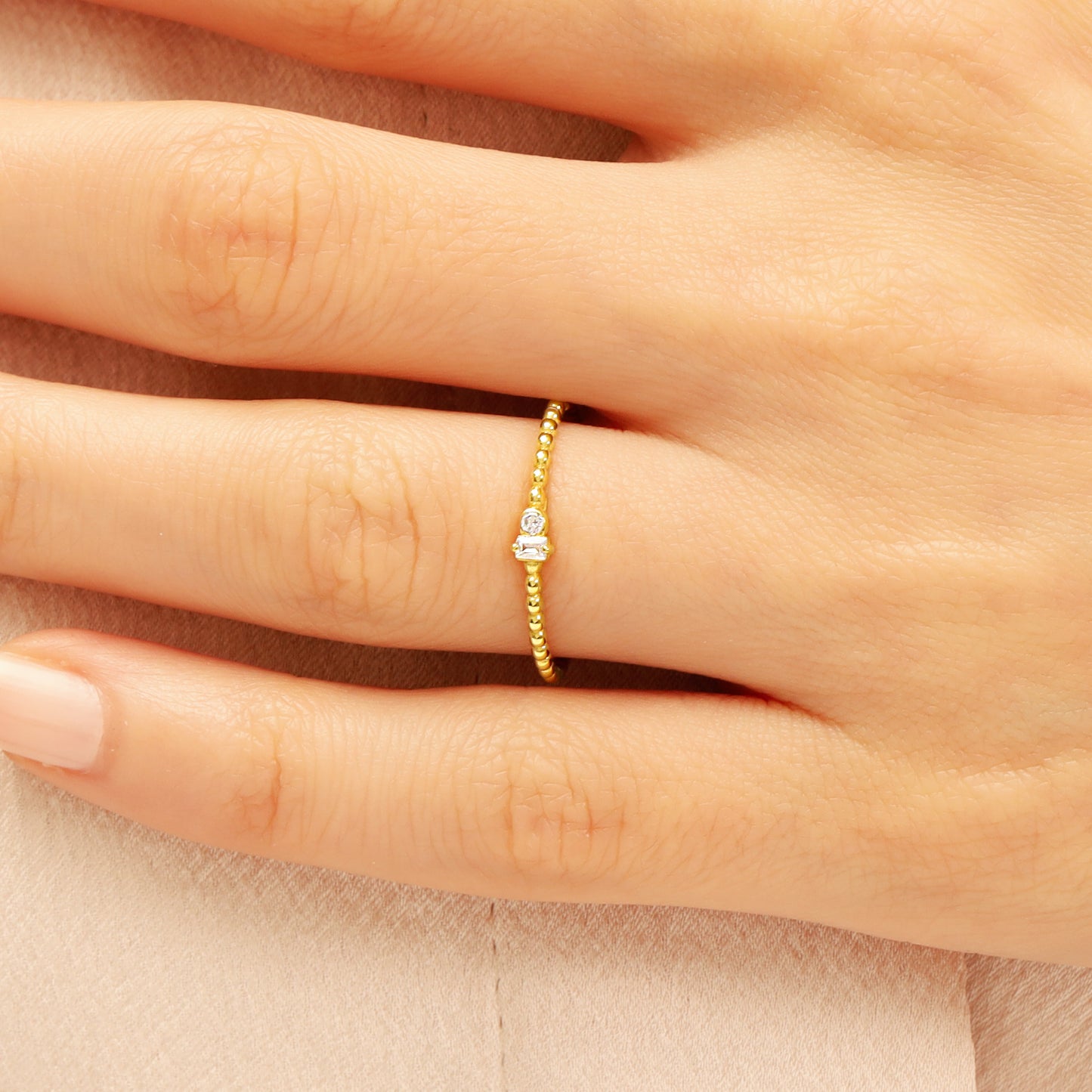 14K Beaded Solid Gold Ring