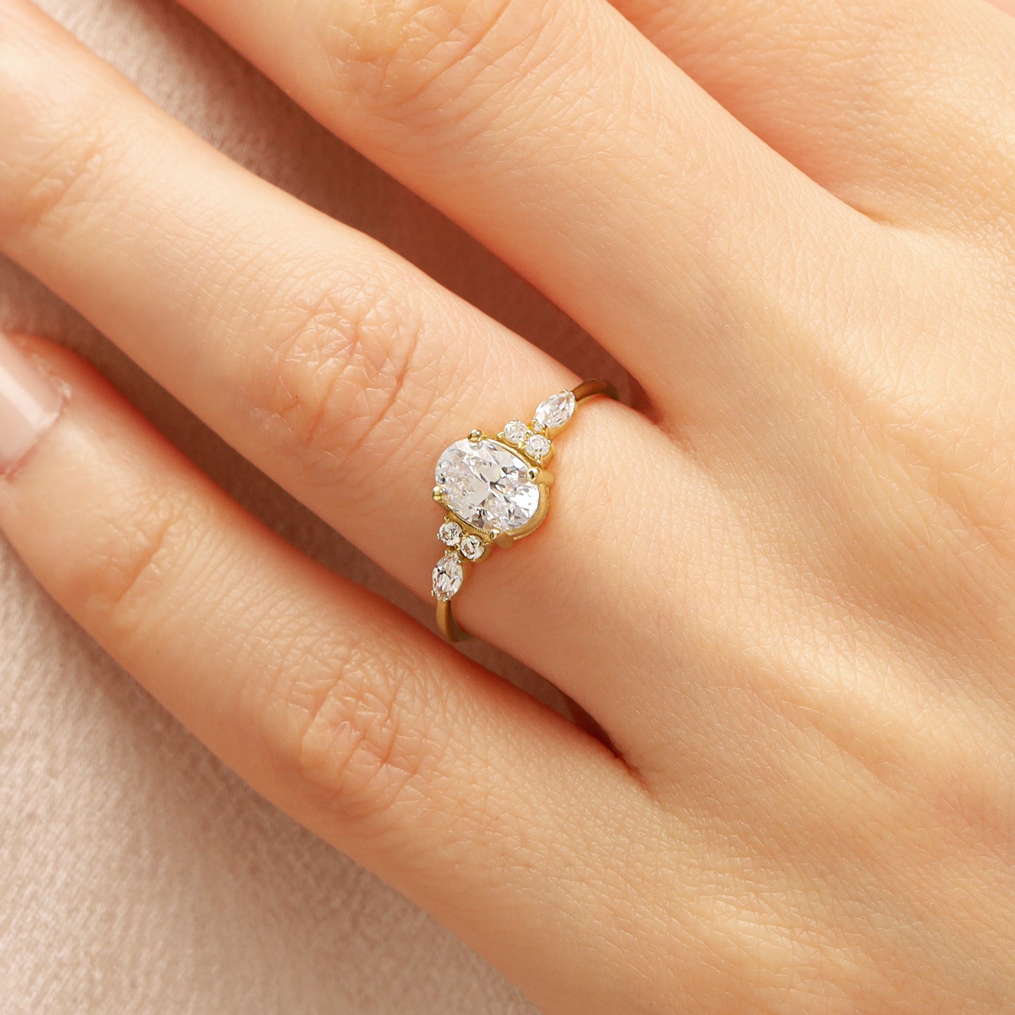 14K Oval Cut Zircon Engagement Ring