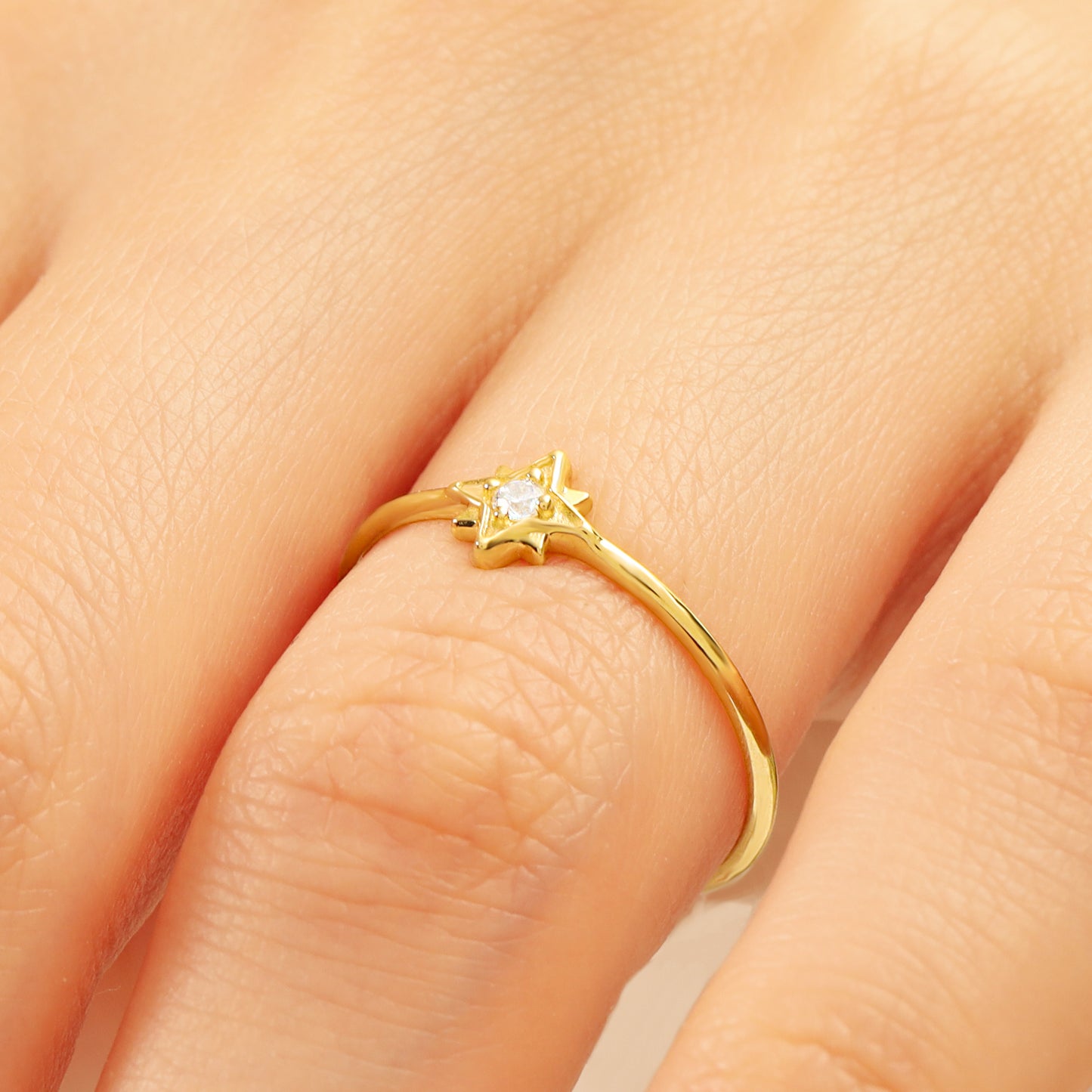 14K Gold Star Ring – Dainty North Star Stackable Band