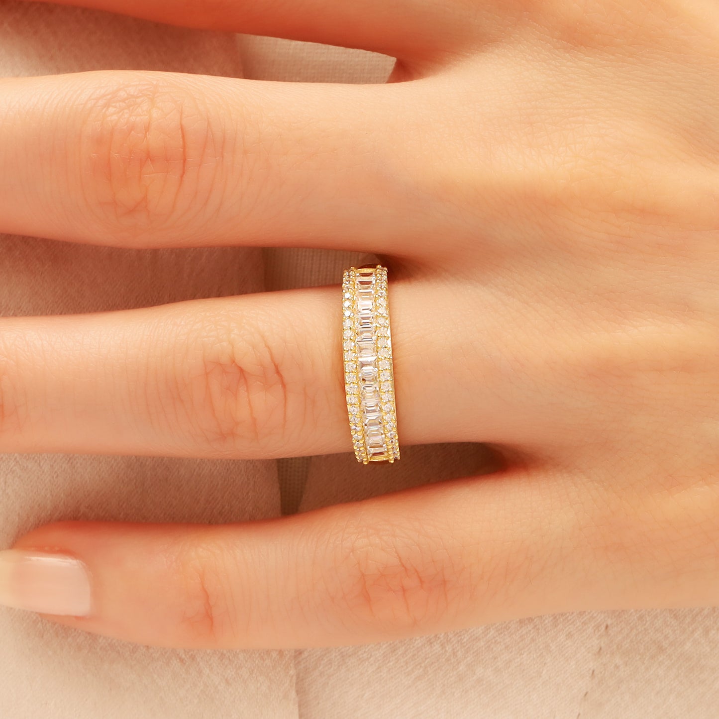 14K Baguette Half Eternity Wedding Band in Gold