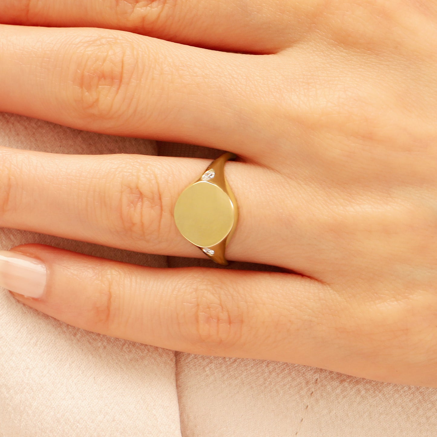 14K Gold Signet Ring with Marquise Zircon Stones